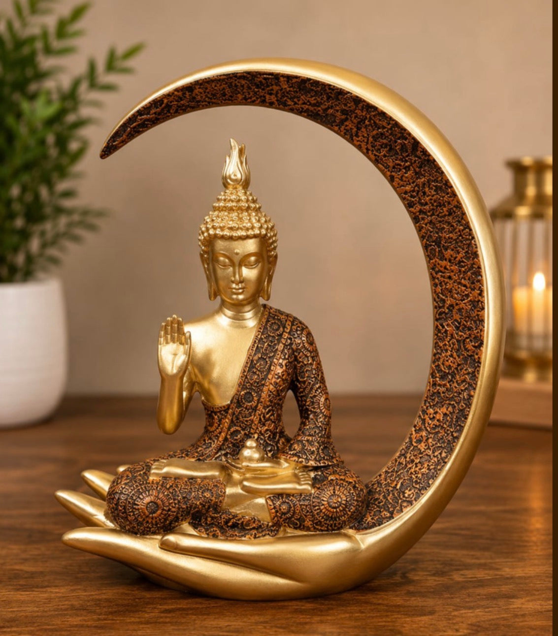 Lord Buddha in the moon on the palm