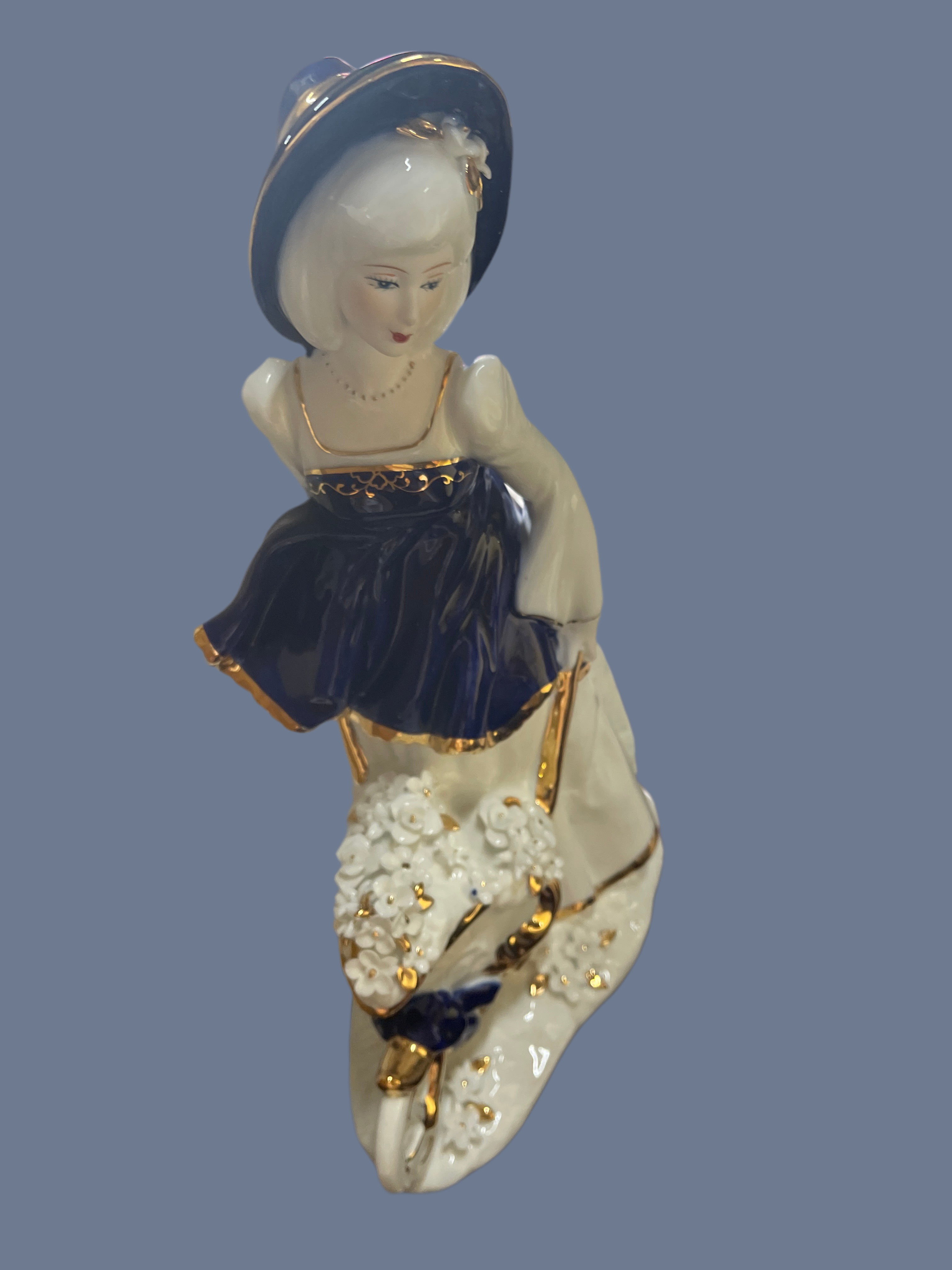 Blue Dress Girl From Spain Fine Porcelain Selling Flowers With The Carriage Of Flowers