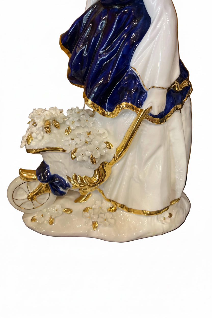 Blue Dress Girl From Spain Fine Porcelain Selling Flowers With The Carriage Of Flowers