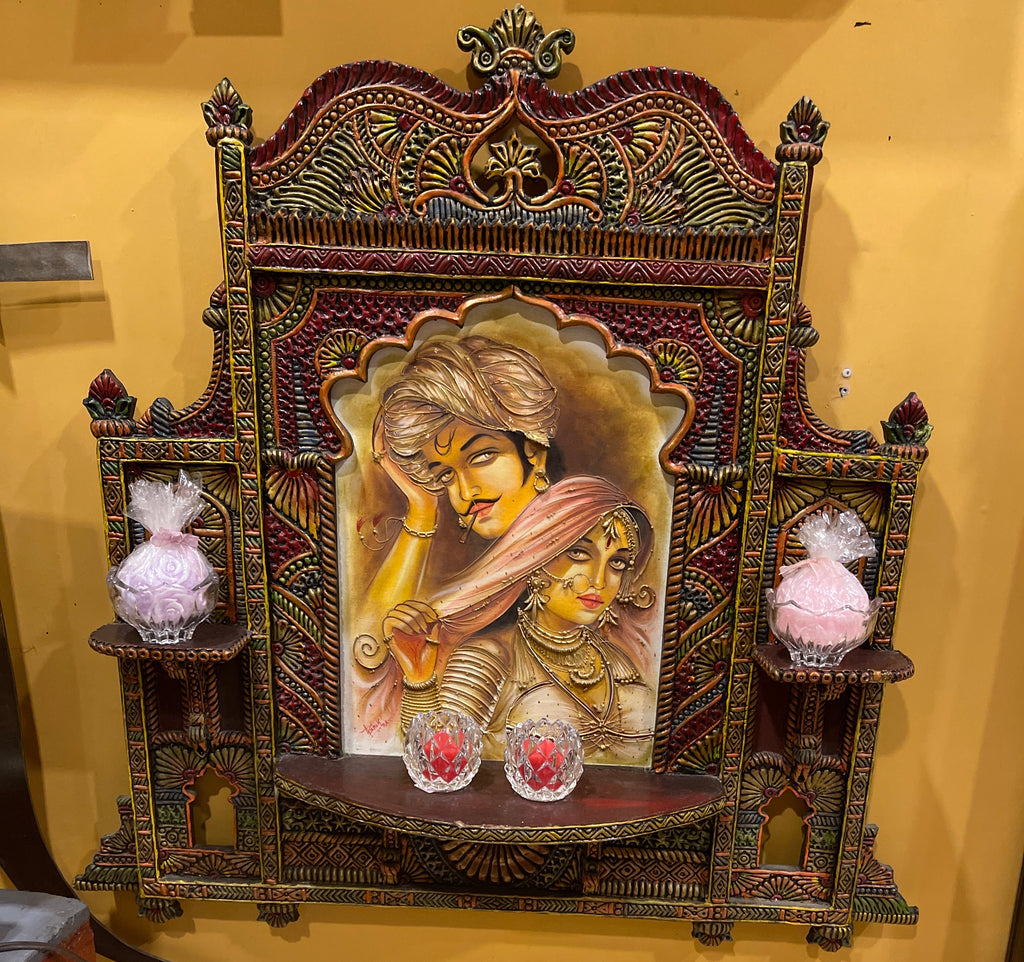 Indian Rajasthani Couple With Indian Palace Window Looking Wall Art