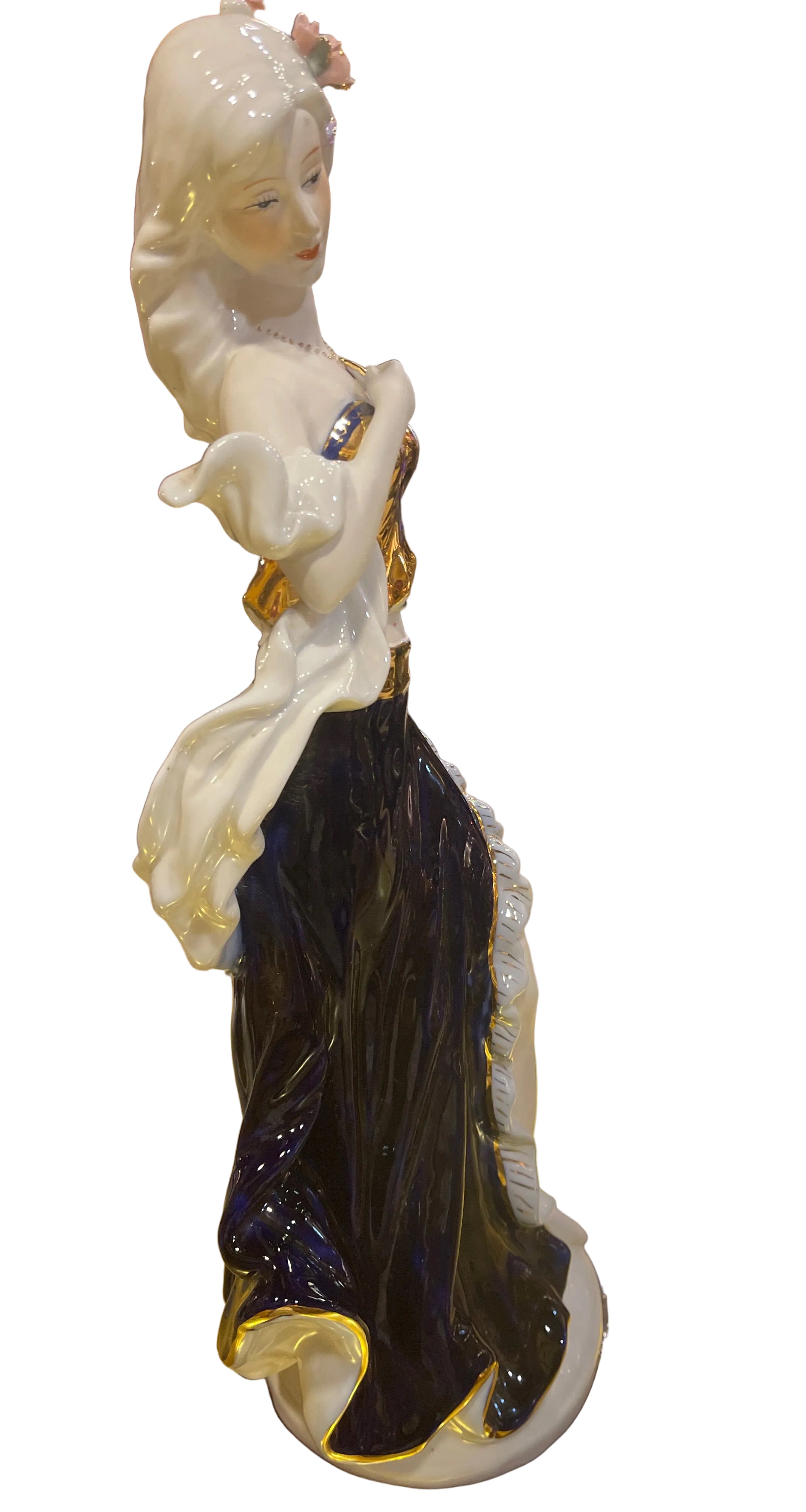 Flower gold in blue and gold ceramic sculpture