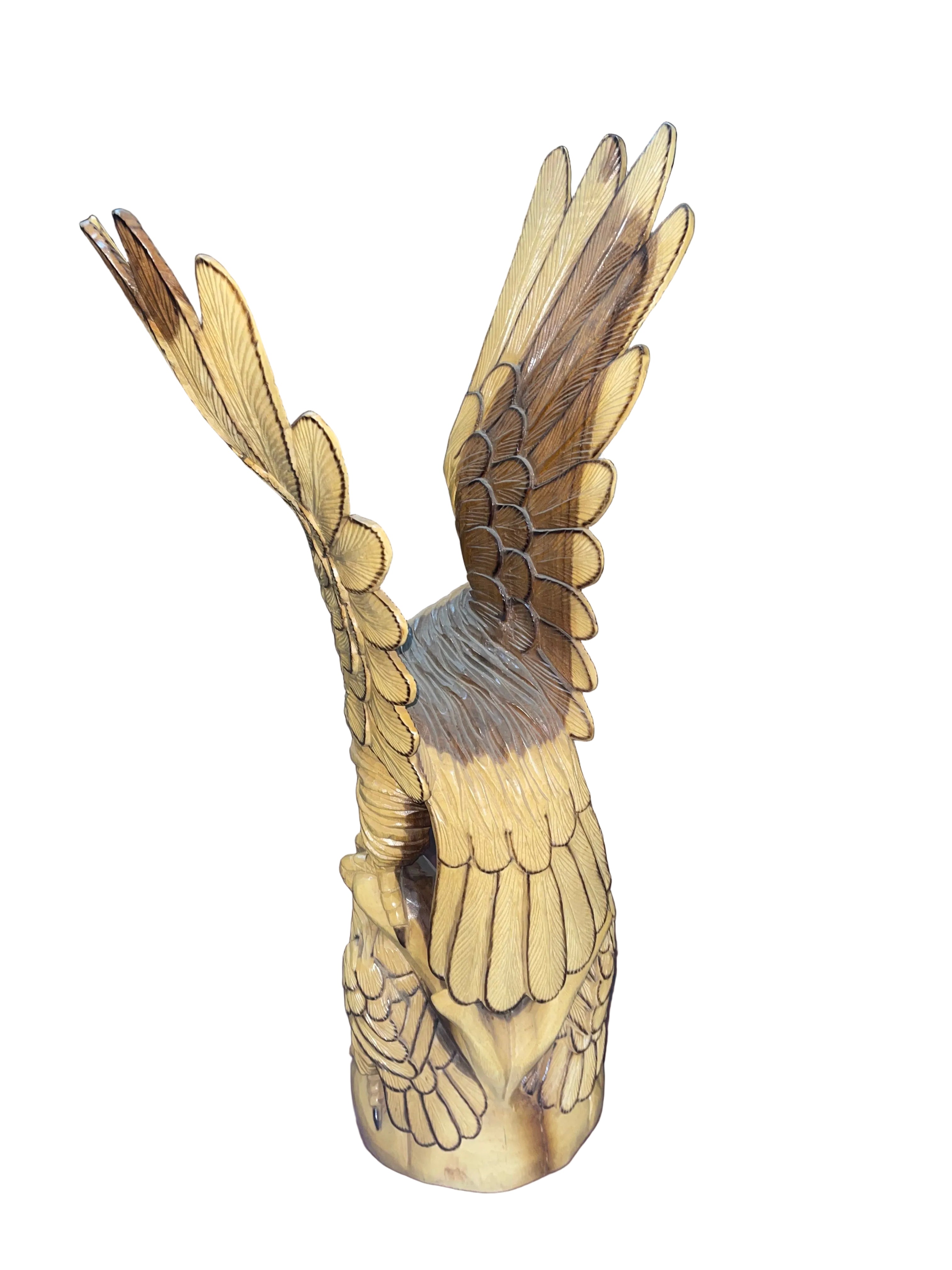 Wooden sculpture of eagles made in Indonesia 51”x12”x18”