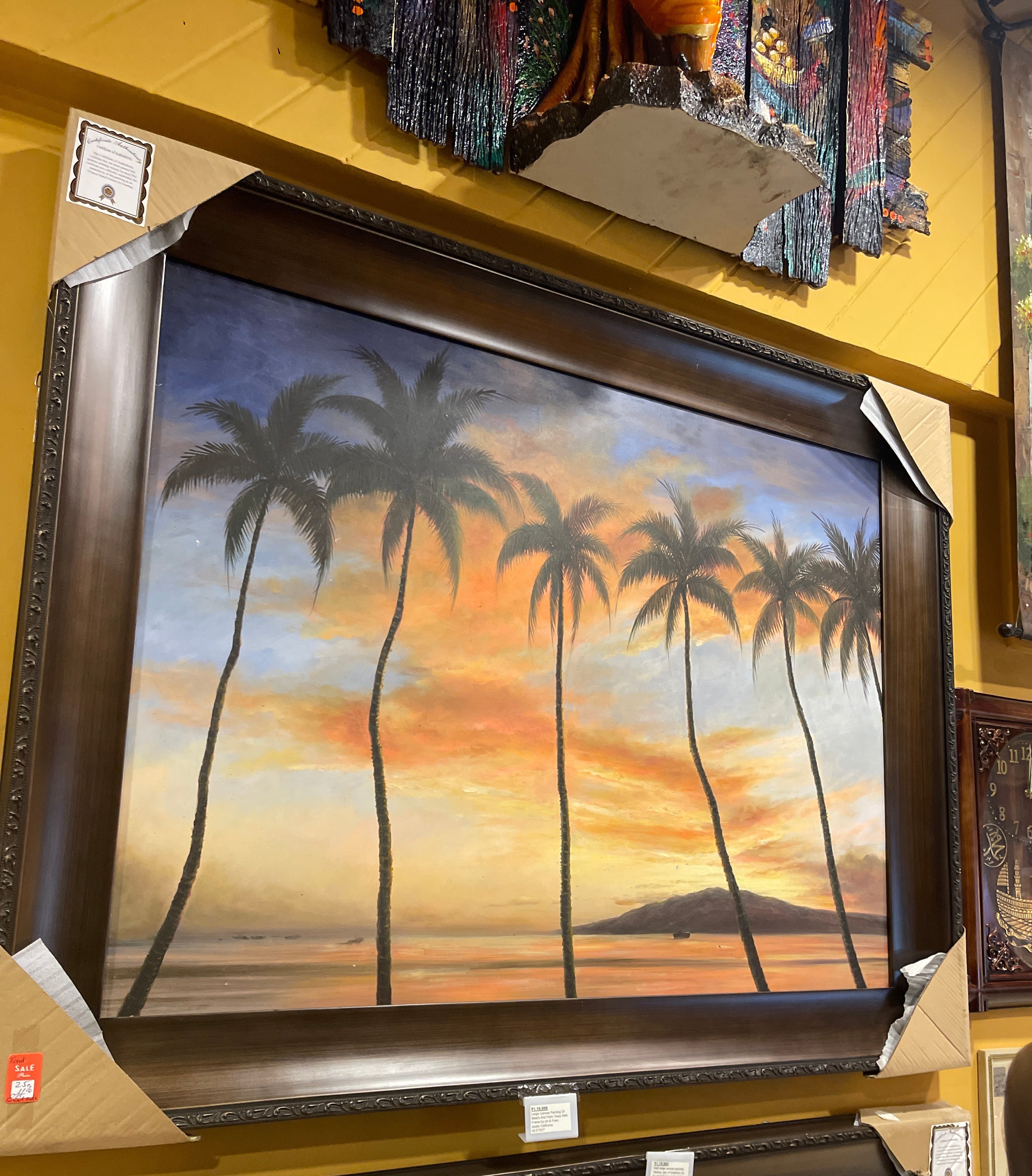 Large Canvas Painting Of Beach And Palm Trees With Frame