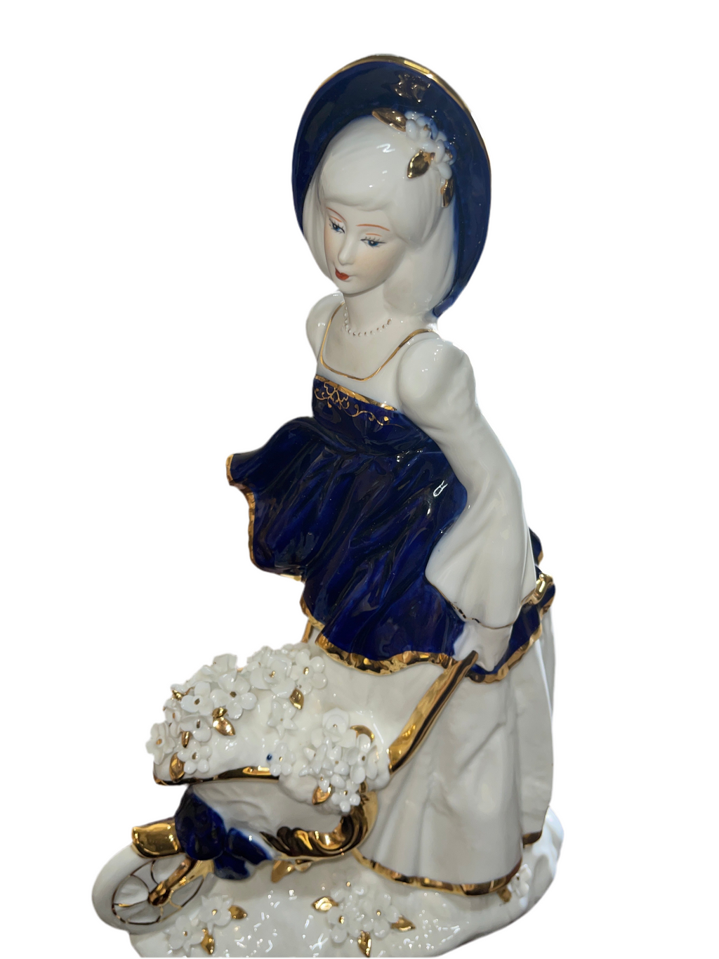 Blue Dress Girl From Spain Fine Porcelain Selling Flowers With The Carriage Of Flowers
