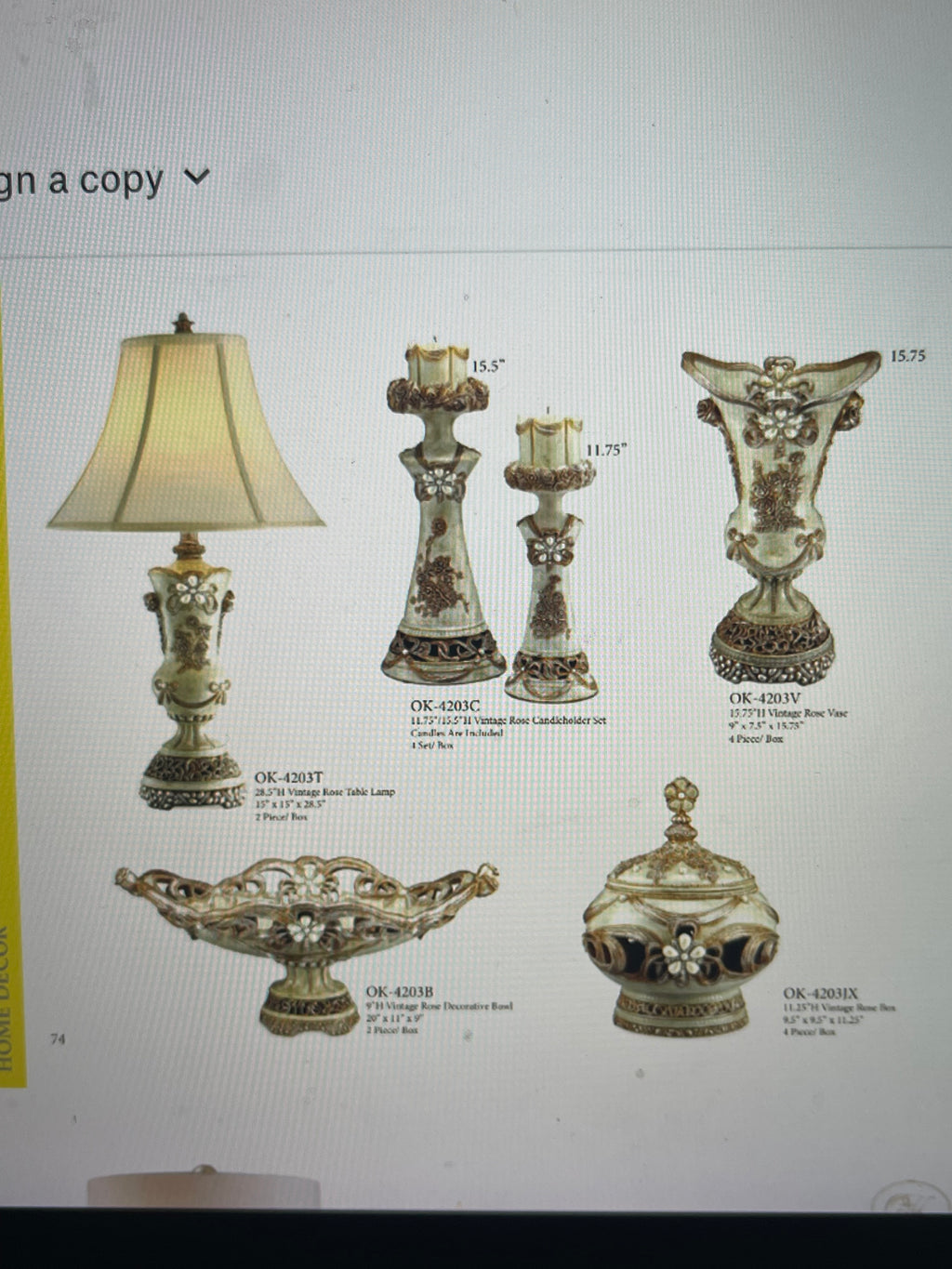 Vintage Rose Candle Holder 2-in-1 Set OK Lighting 4203C