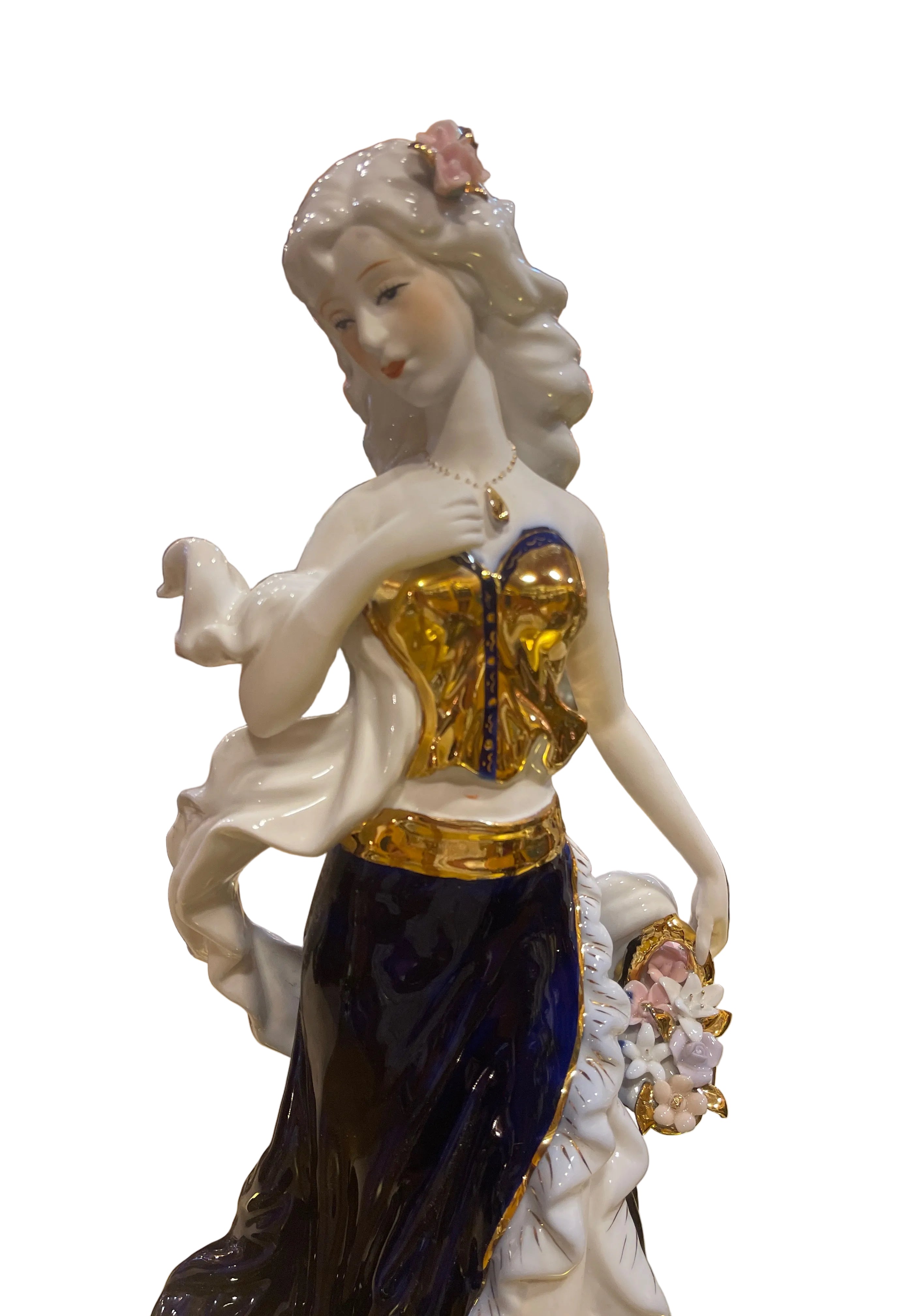 Flower gold in blue and gold ceramic sculpture