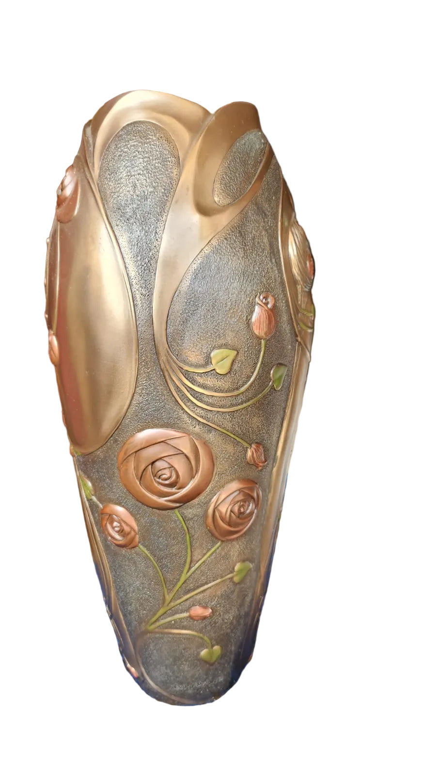 Art Nouveau Geometric Rose and Lady Vase, Bronze Powder Cast 13-3/8''
