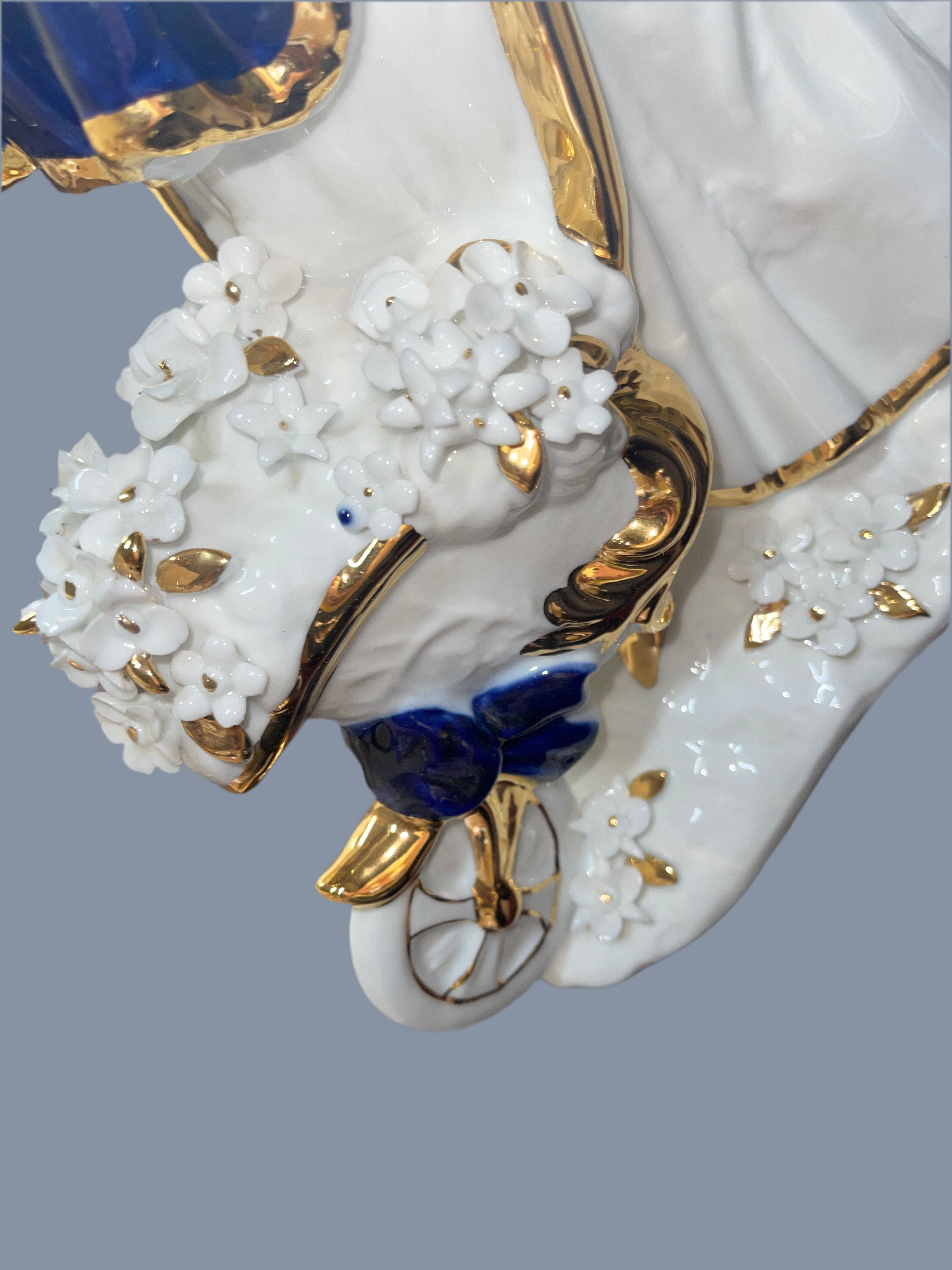 Blue Dress Girl From Spain Fine Porcelain Selling Flowers With The Carriage Of Flowers