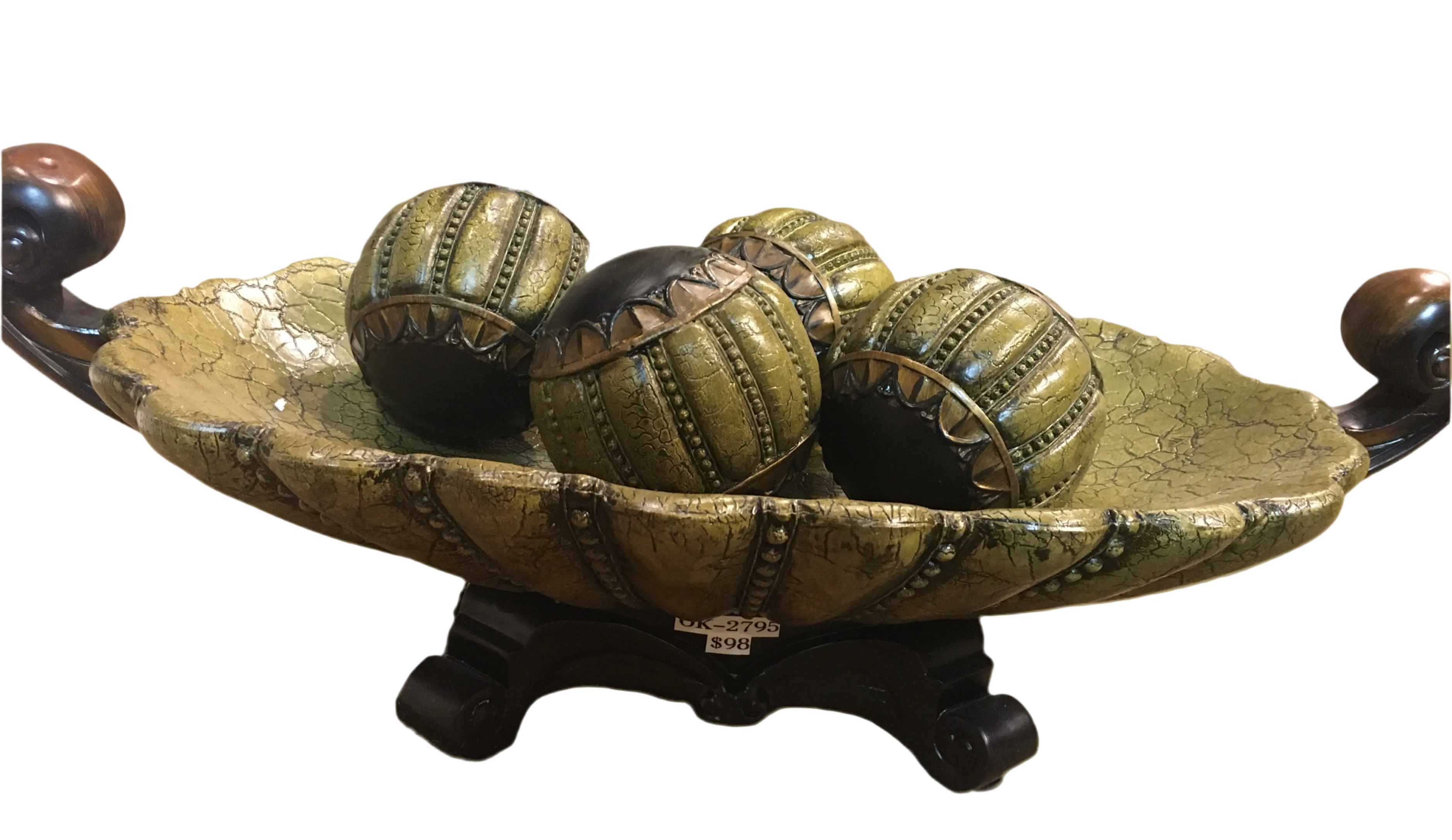 Decorative tray with the balls and leather green color