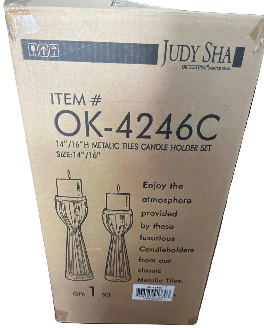 Classic Metallic Tile Candleholder Set 14”/16”H