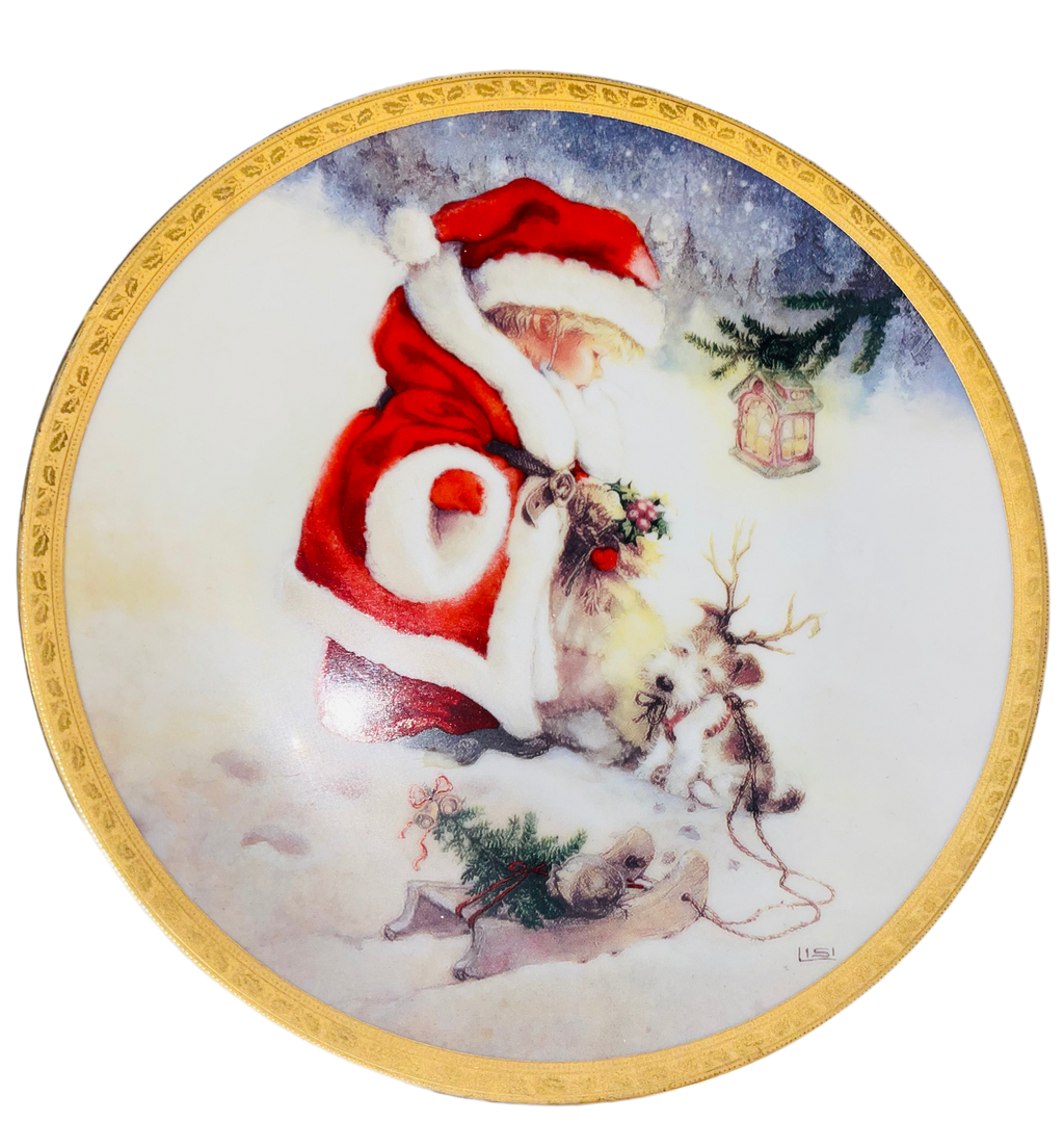Santa's Littlest Reindeer Plate: 24K Gold Trim Hamilton Collection