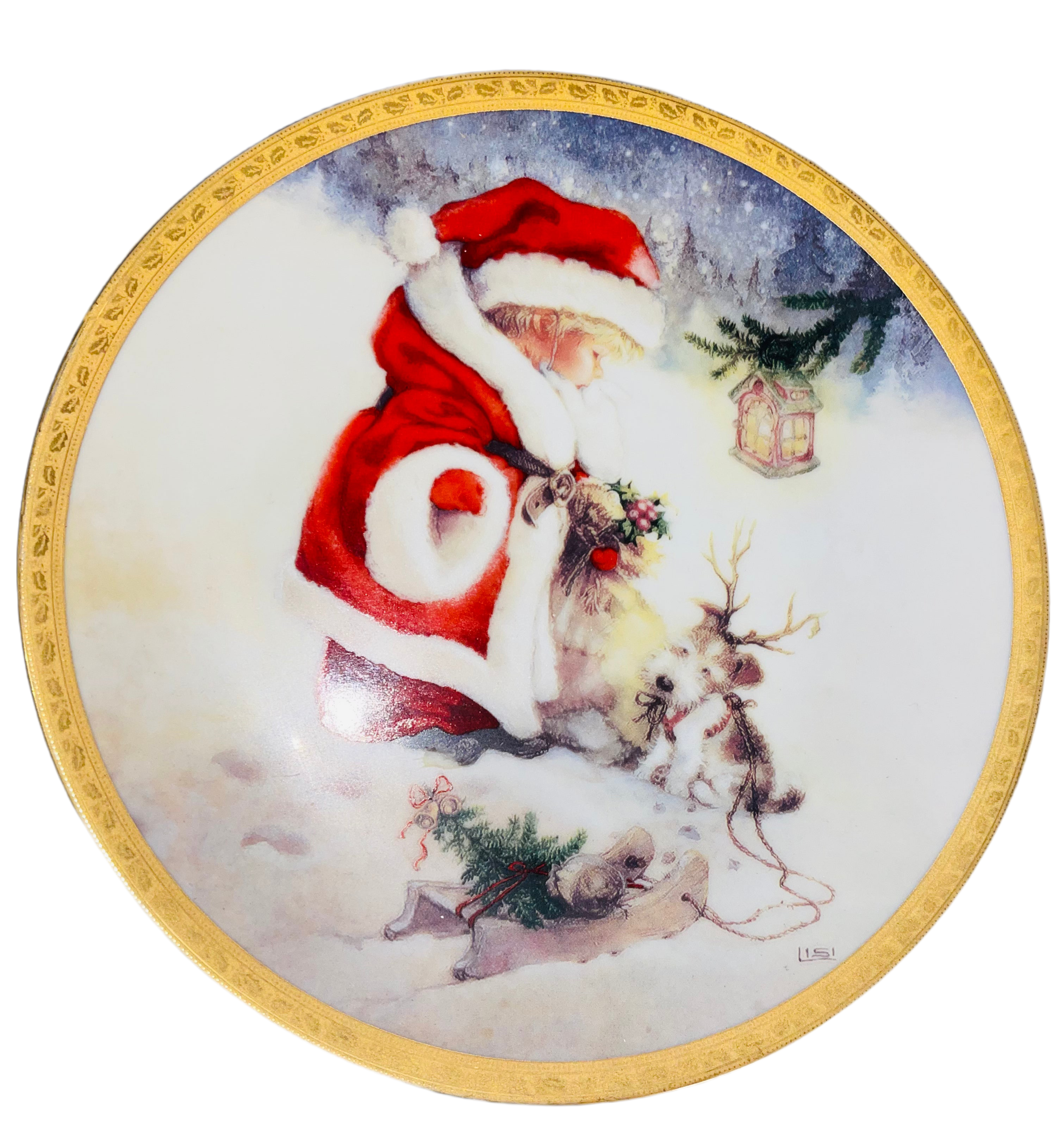 Santa's Littlest Reindeer Plate: 24K Gold Trim Hamilton Collection