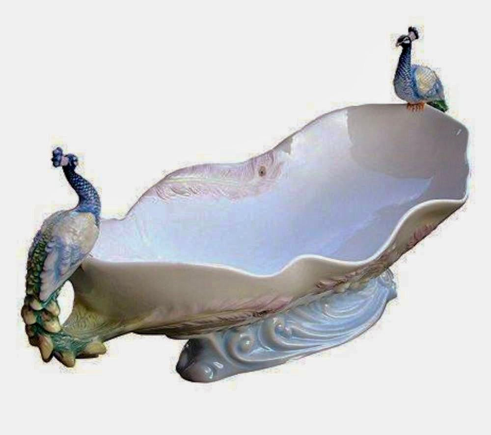 ROYAL SERVINGS DOUBLE PEACOCK PORCELAIN DISH