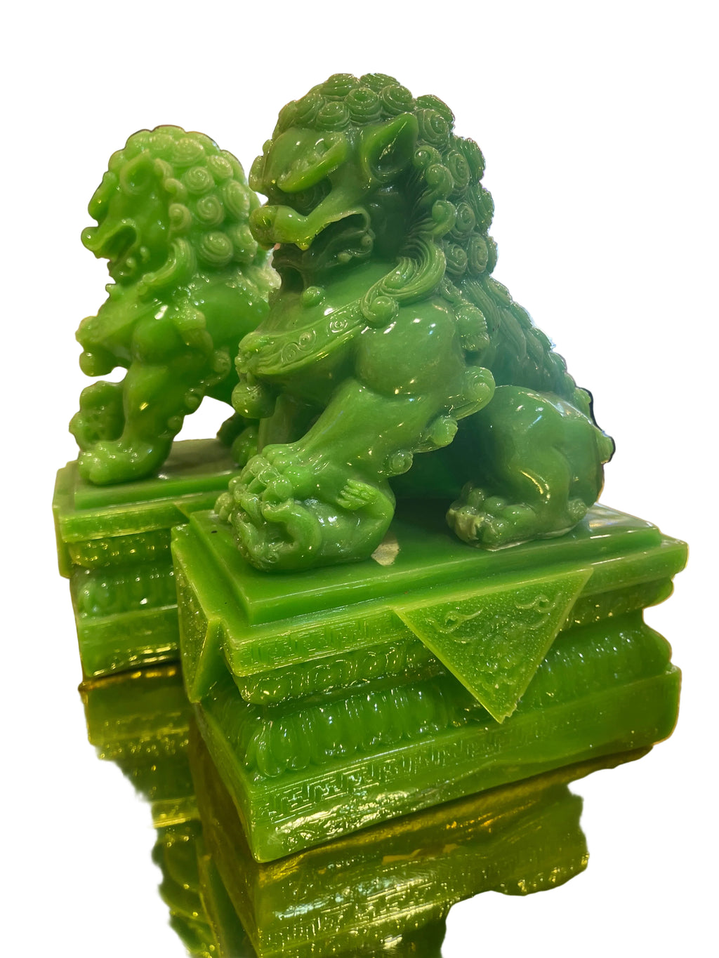 Green jade color Feng Shui Lion Statues Pair of Guardian Lions Fu Foo Dogs