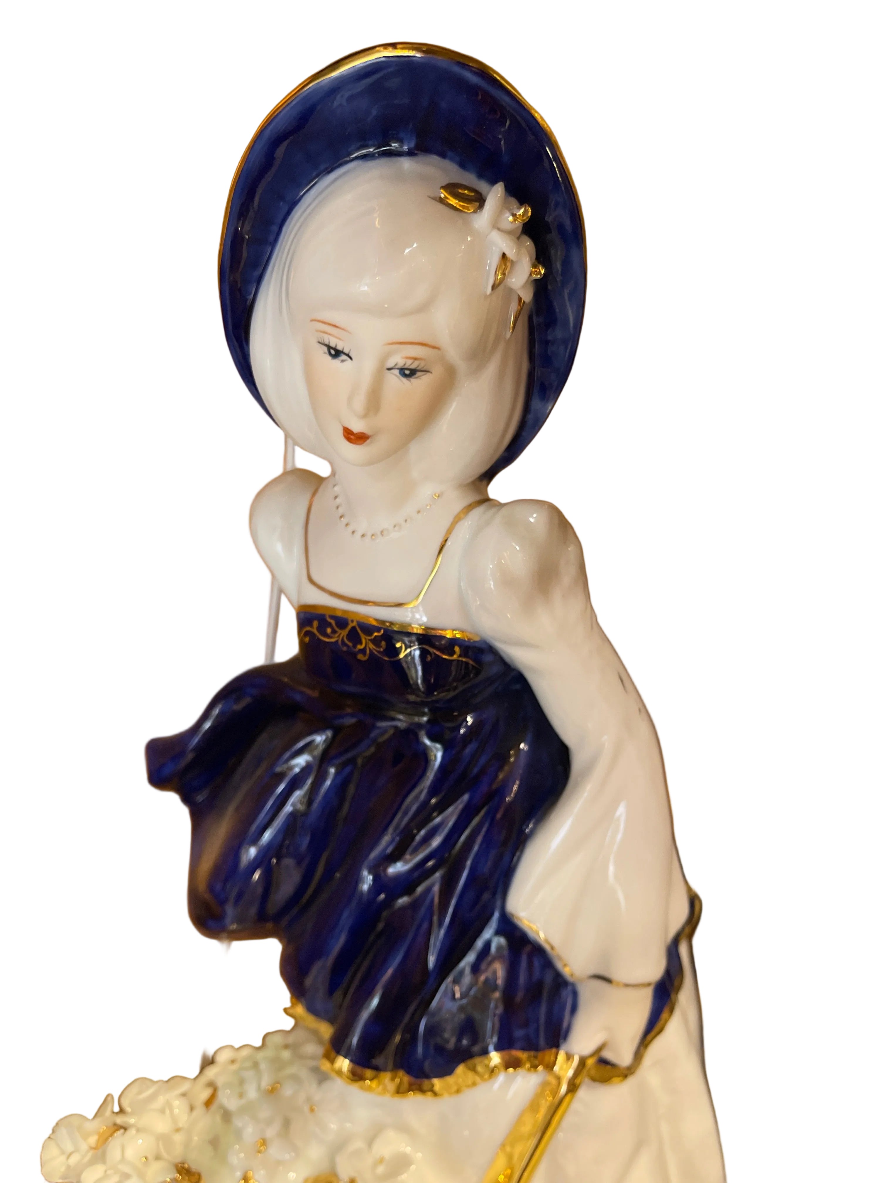 Blue Dress Girl From Spain Fine Porcelain Selling Flowers With The Carriage Of Flowers