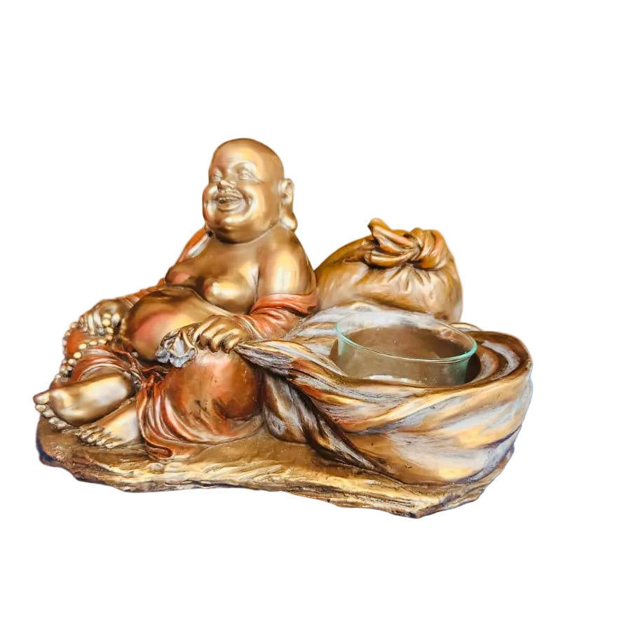 Laughing Buddha in Bronx with the candleholder
