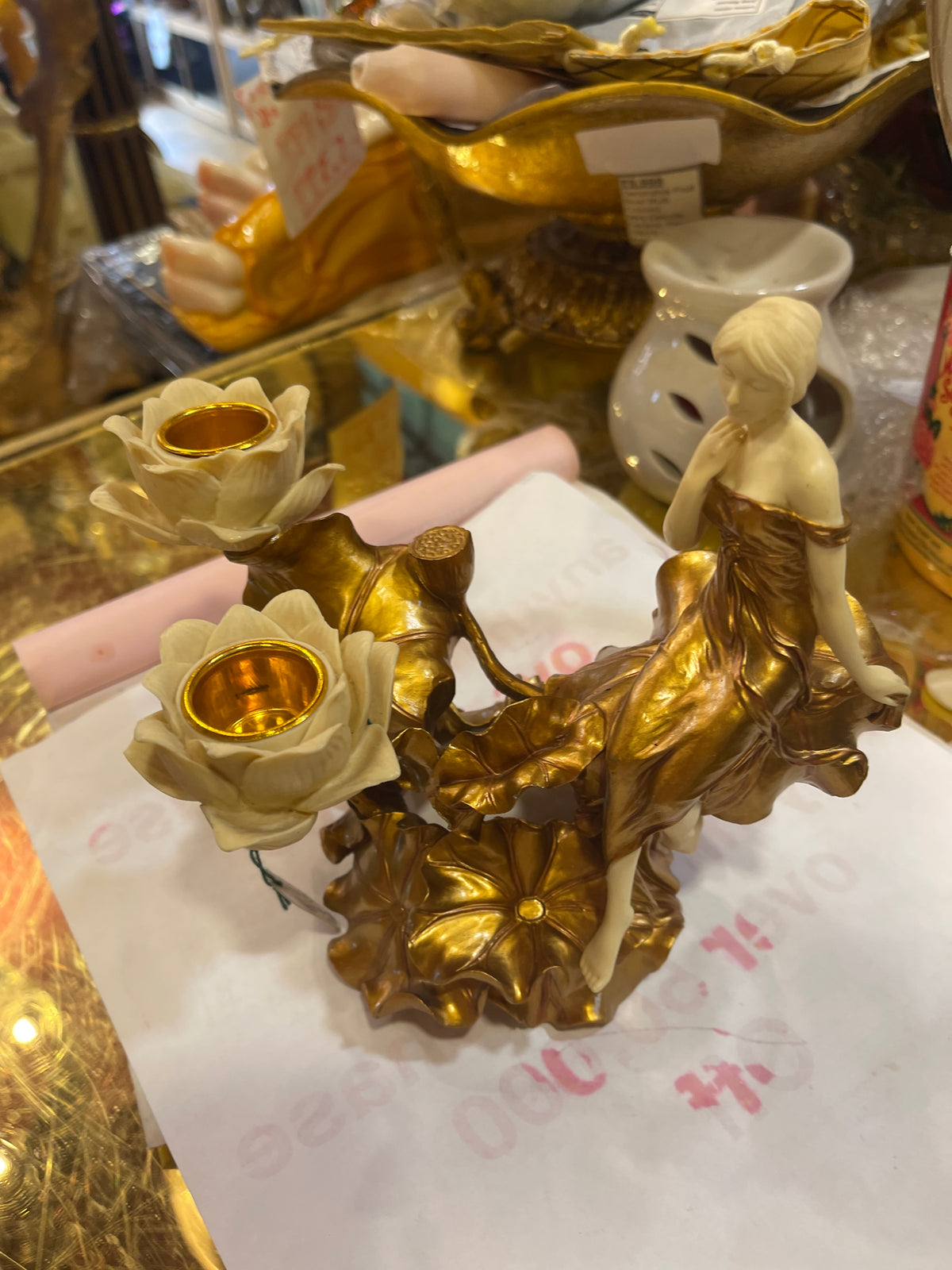 Art nouveau candle holder with wine bottle holder