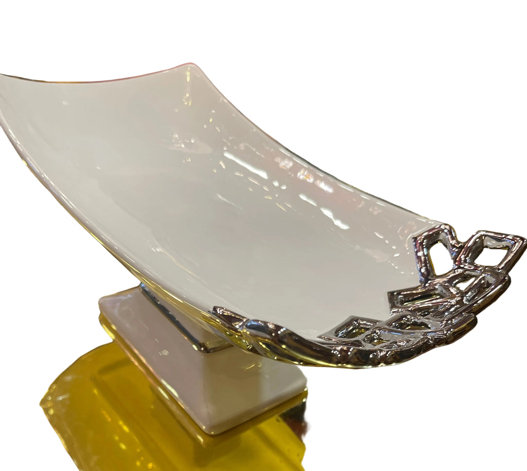 Silver and white modern deco appetizers, serving platter from USA 14.5”