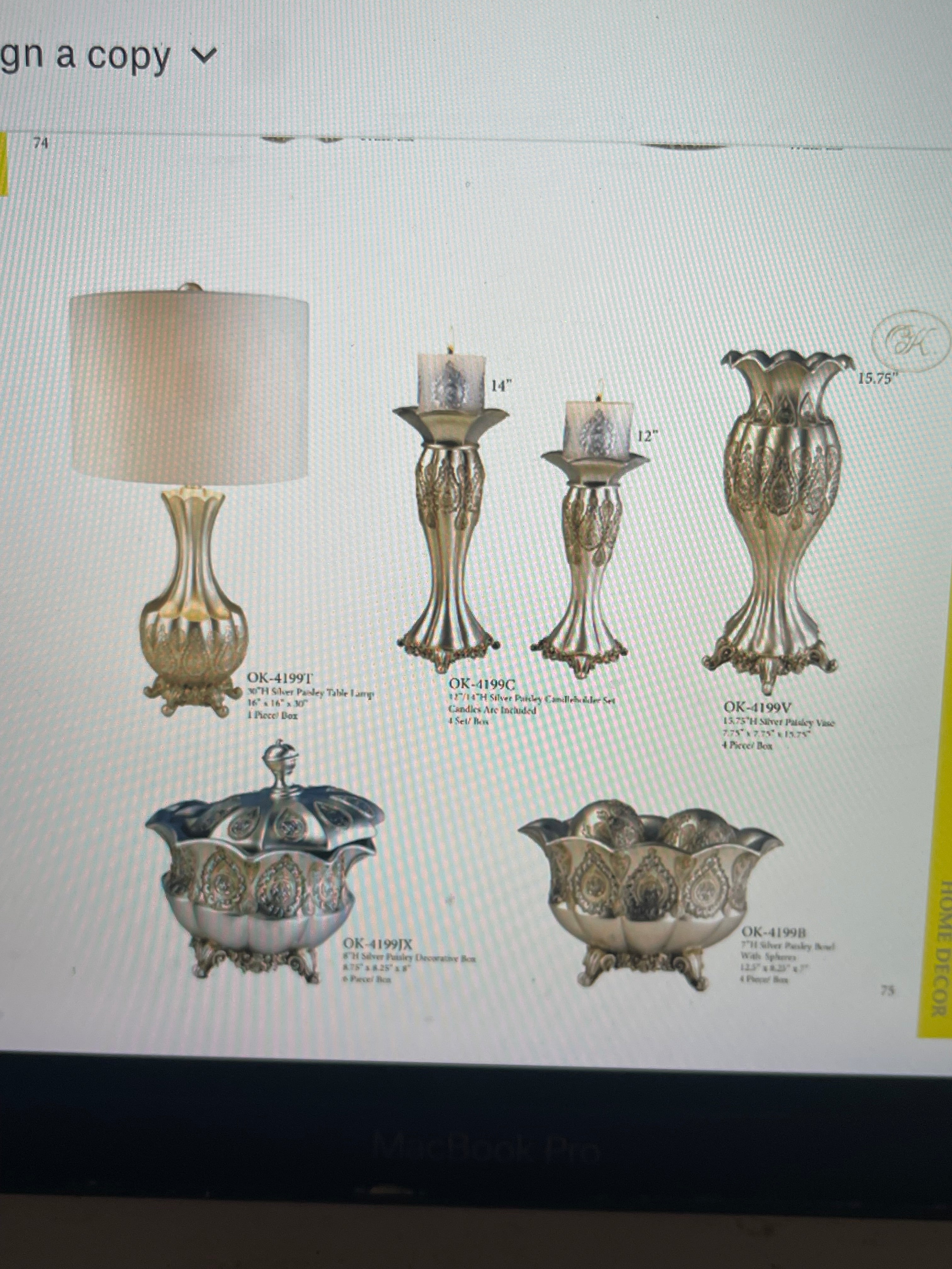 Silver Paisley Vase Ok Lighting Item Ok-4199V