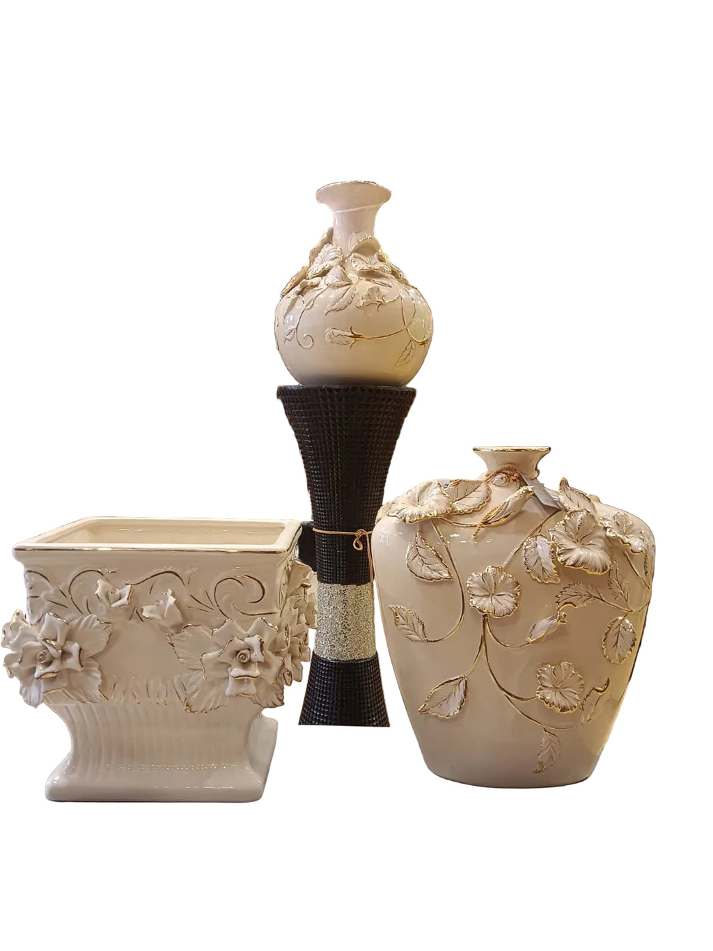 CAPODIMONTE 3D ceramic flowers with fine porcelain vase