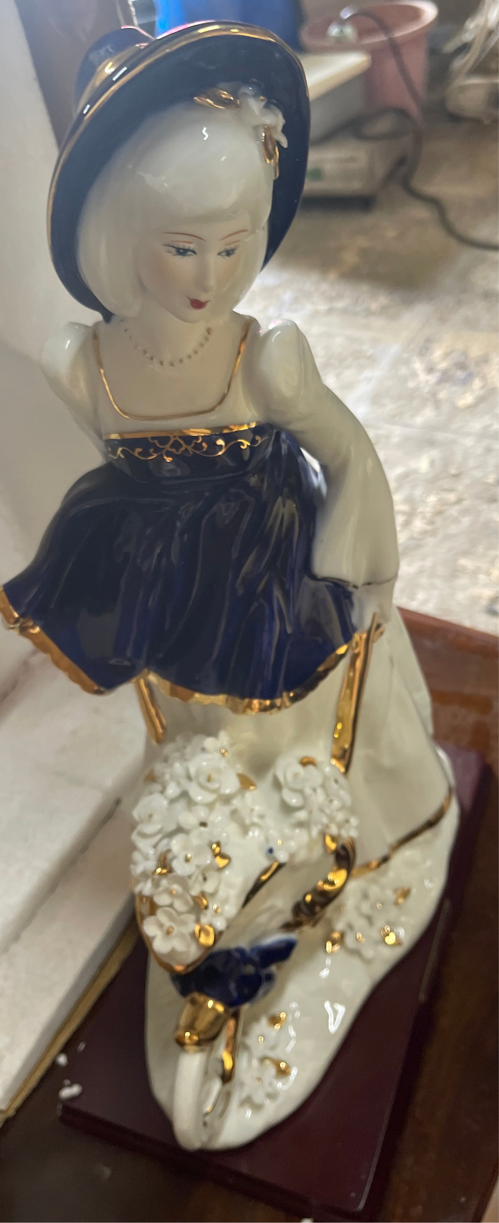 Blue Dress Girl From Spain Fine Porcelain Selling Flowers With The Carriage Of Flowers