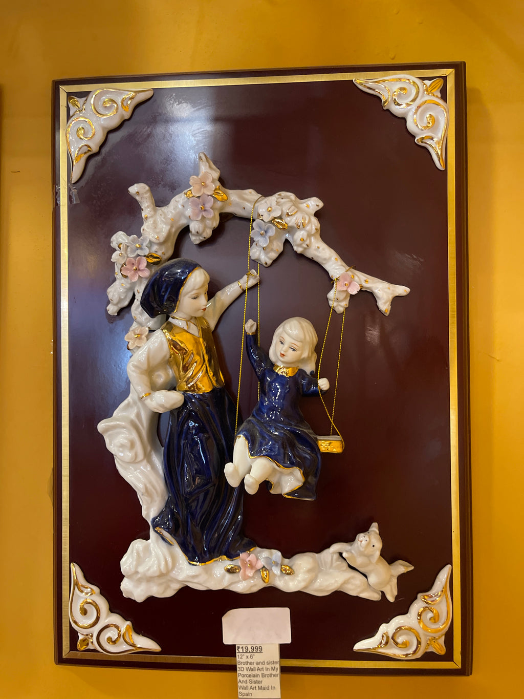 Blue Brother And Sister 3D Wall Art In  Porcelain 12” x 6”