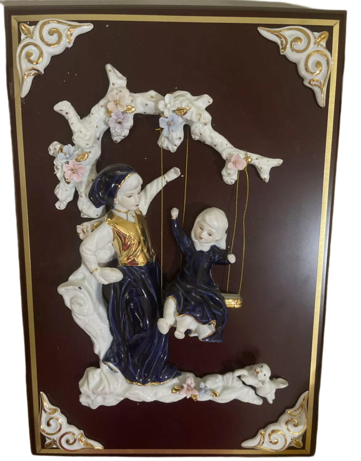 Blue Brother And Sister 3D Wall Art In  Porcelain 12” x 6”