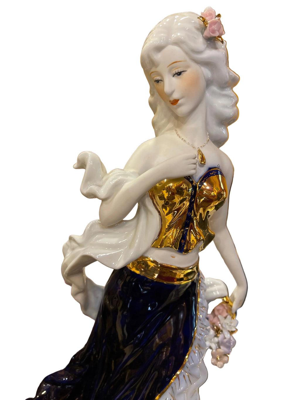 Lady and Blue holding flower basket fine porcelain