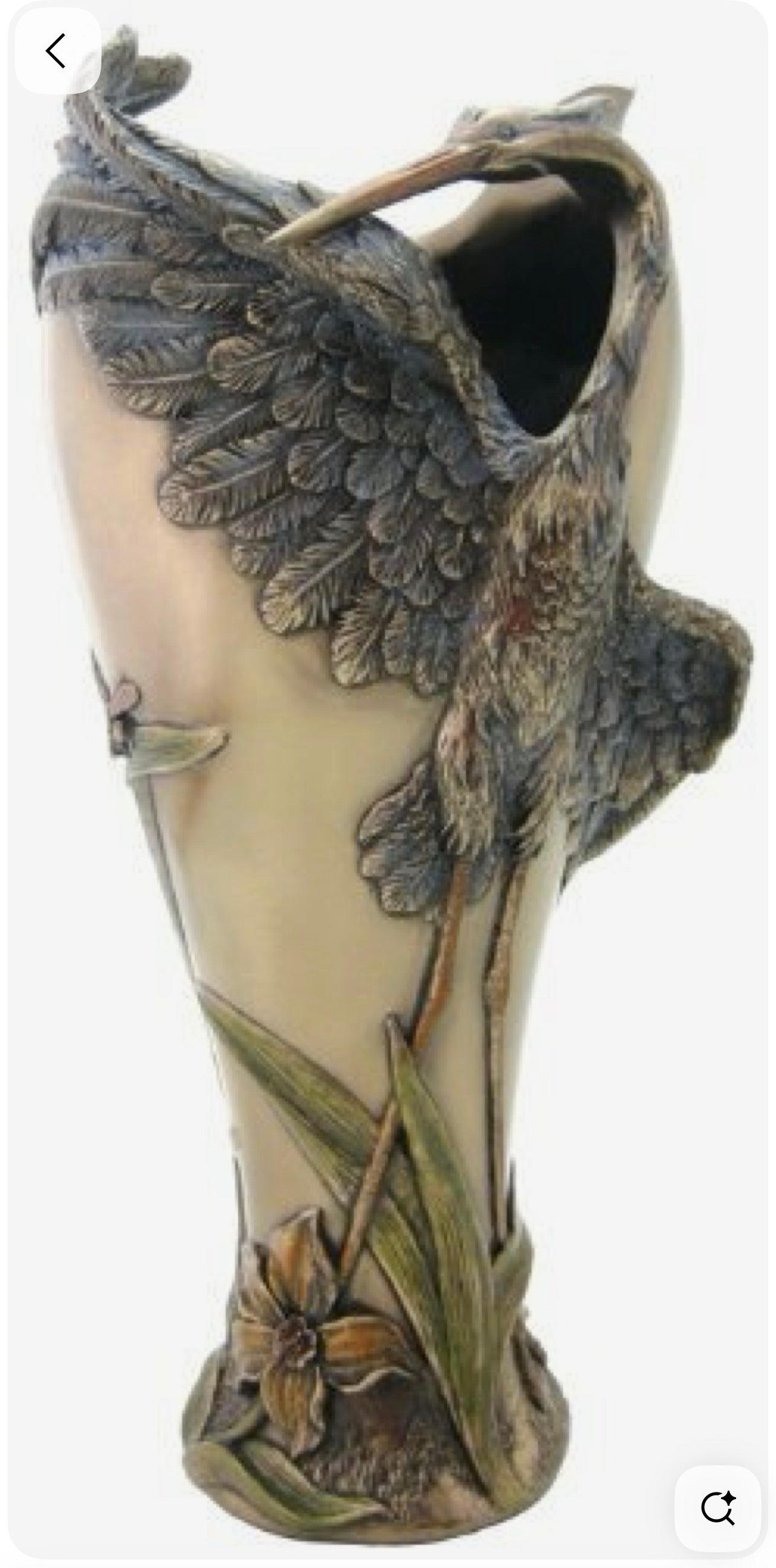 Art Nouveau Vase Beautiful Cranes with Dragonfly