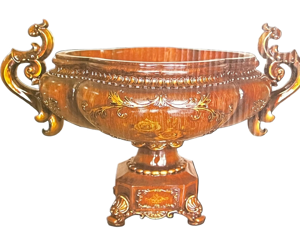S/1 Bright rose decal wooden finish roman fruit pot