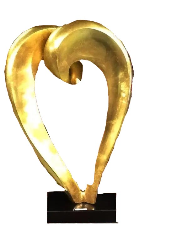 Large Golden Heart Sculpture With Marble Base
