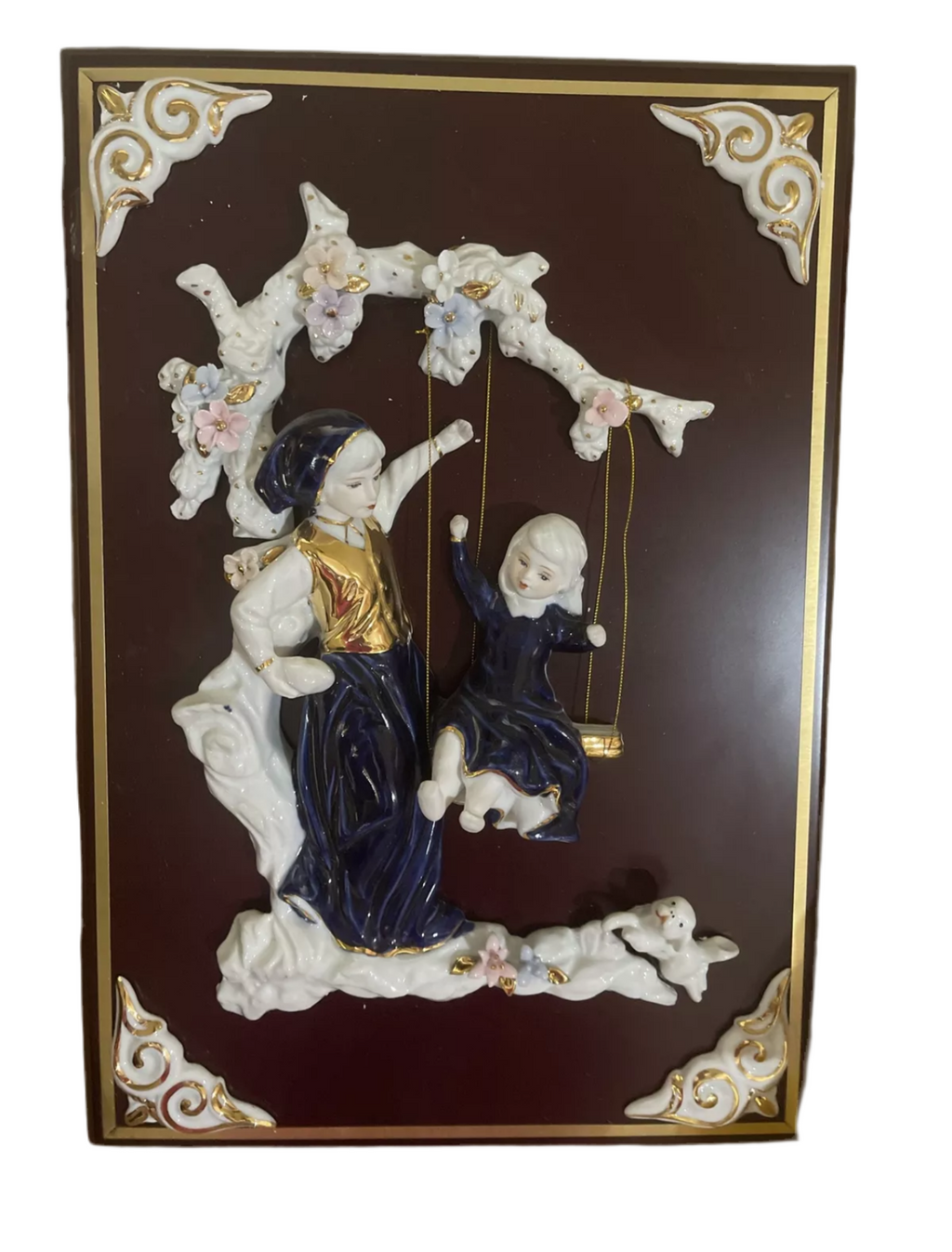 Blue Brother And Sister 3D Wall Art In  Porcelain 12” x 6”