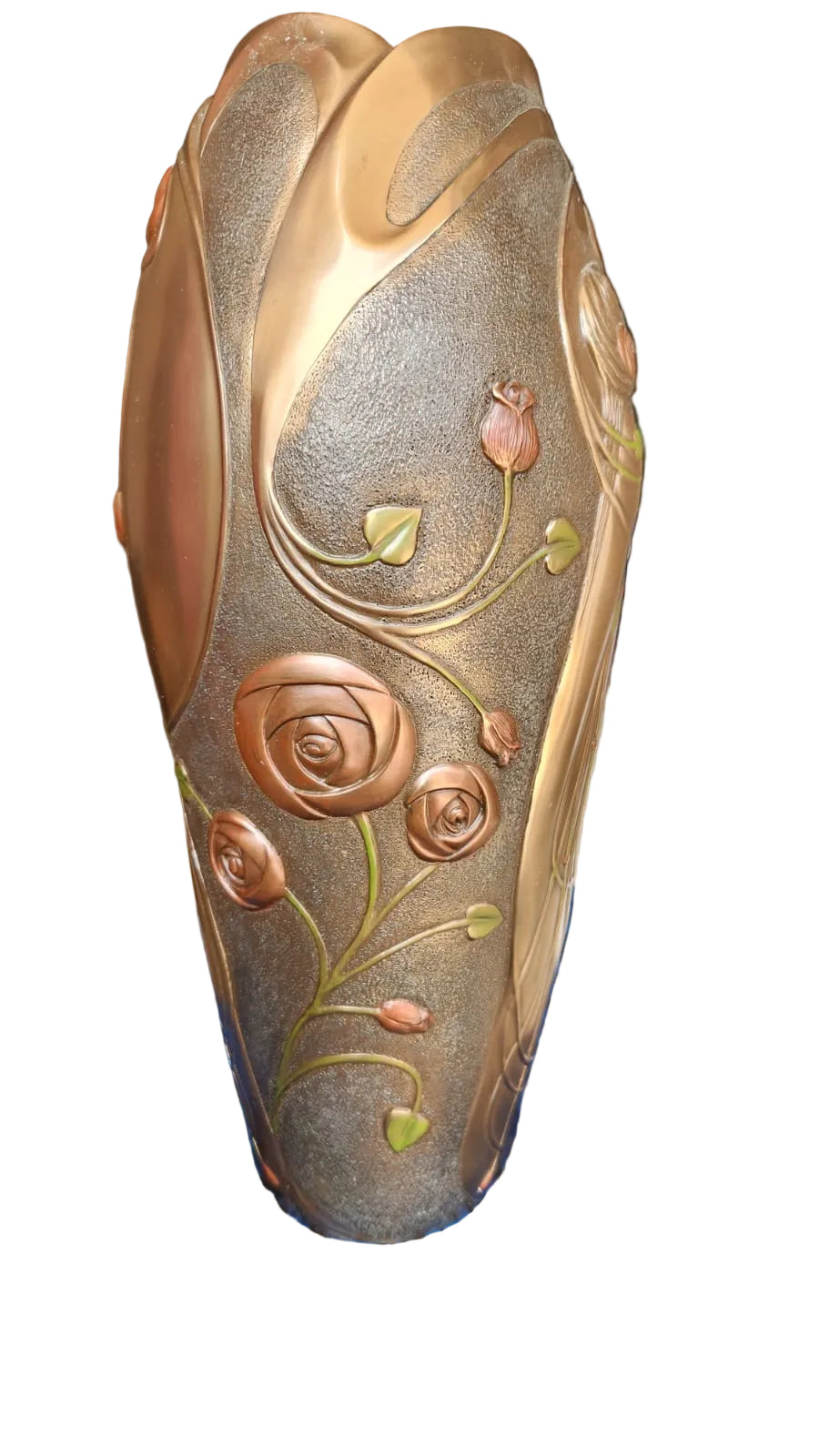 Art Nouveau Geometric Rose and Lady Vase, Bronze Powder Cast 13-3/8''