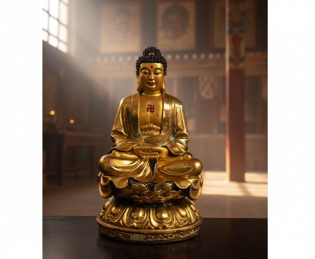 Tibet Buddhism Swastika Buddha God Statue