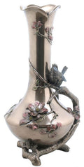 Art Nouveau Bronze Vase: Reed And Blue Bird Figurine