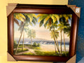 Large Canvas Painting With Frame Of Beach And Palm Trees