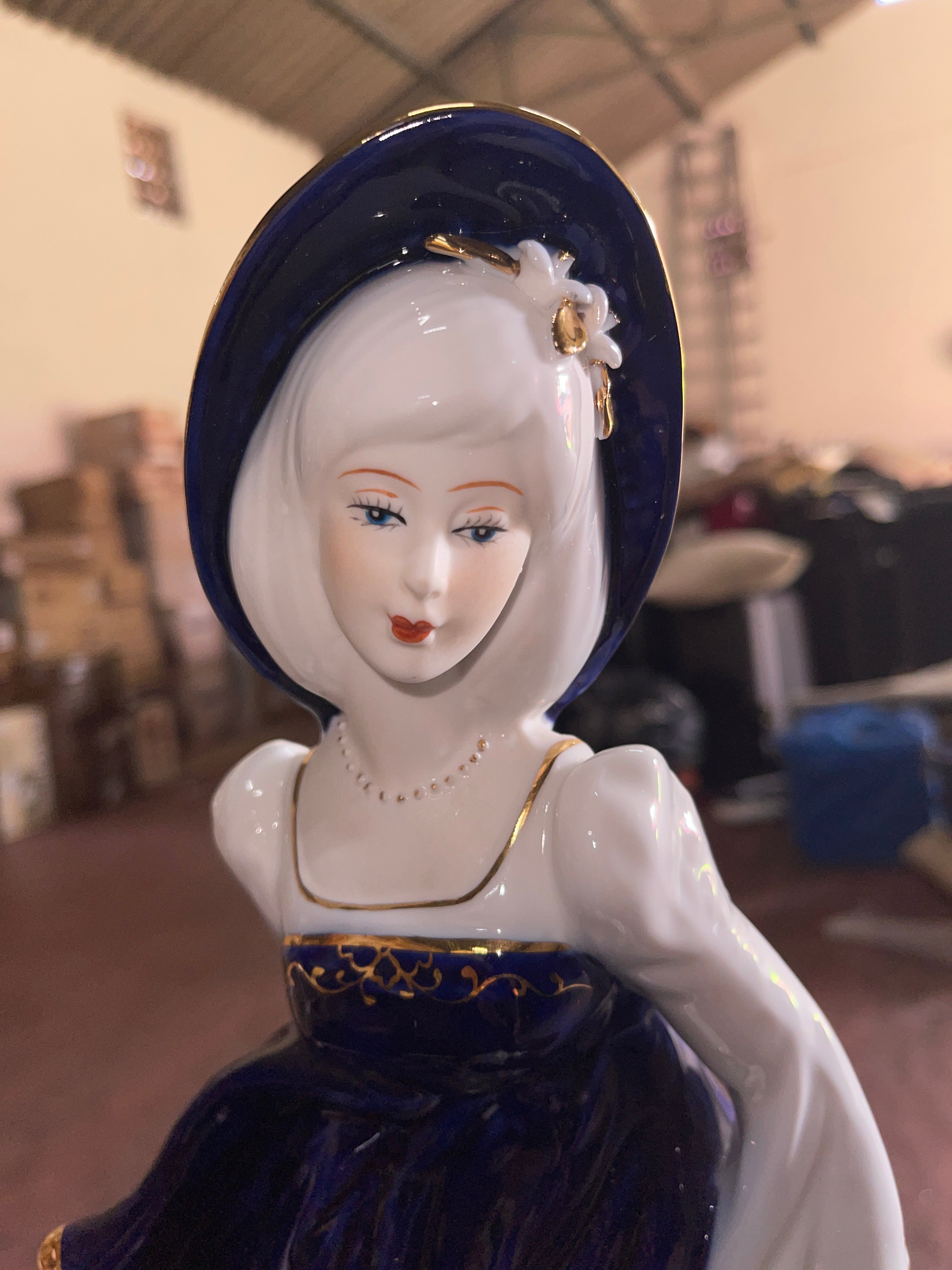 Blue Dress Girl From Spain Fine Porcelain Selling Flowers With The Carriage Of Flowers