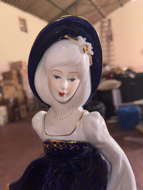 Blue Dress Girl From Spain Fine Porcelain Selling Flowers With The Carriage Of Flowers
