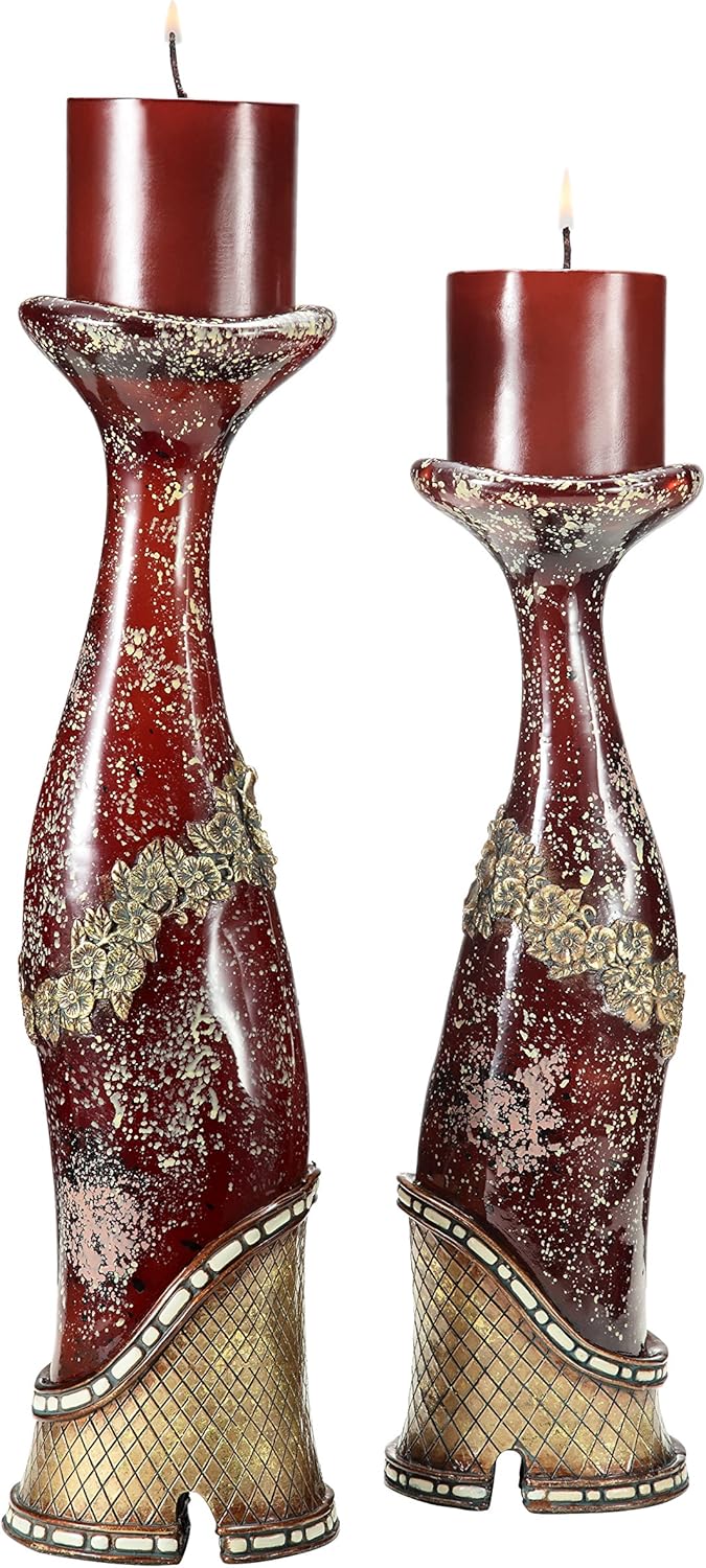 Burgundy And Gold Candleholder Contemporary