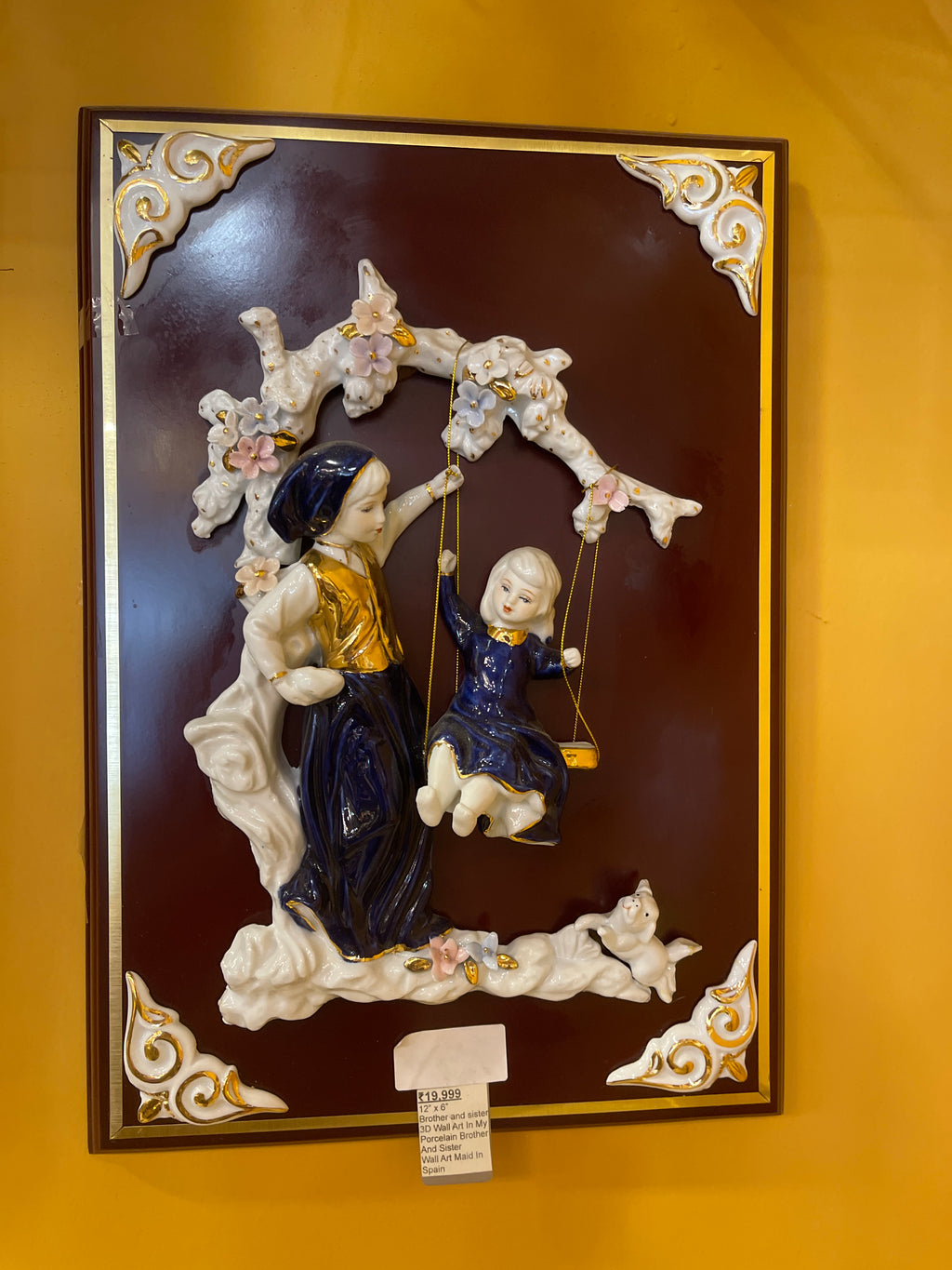Blue Brother And Sister 3D Wall Art In  Porcelain 12” x 6”