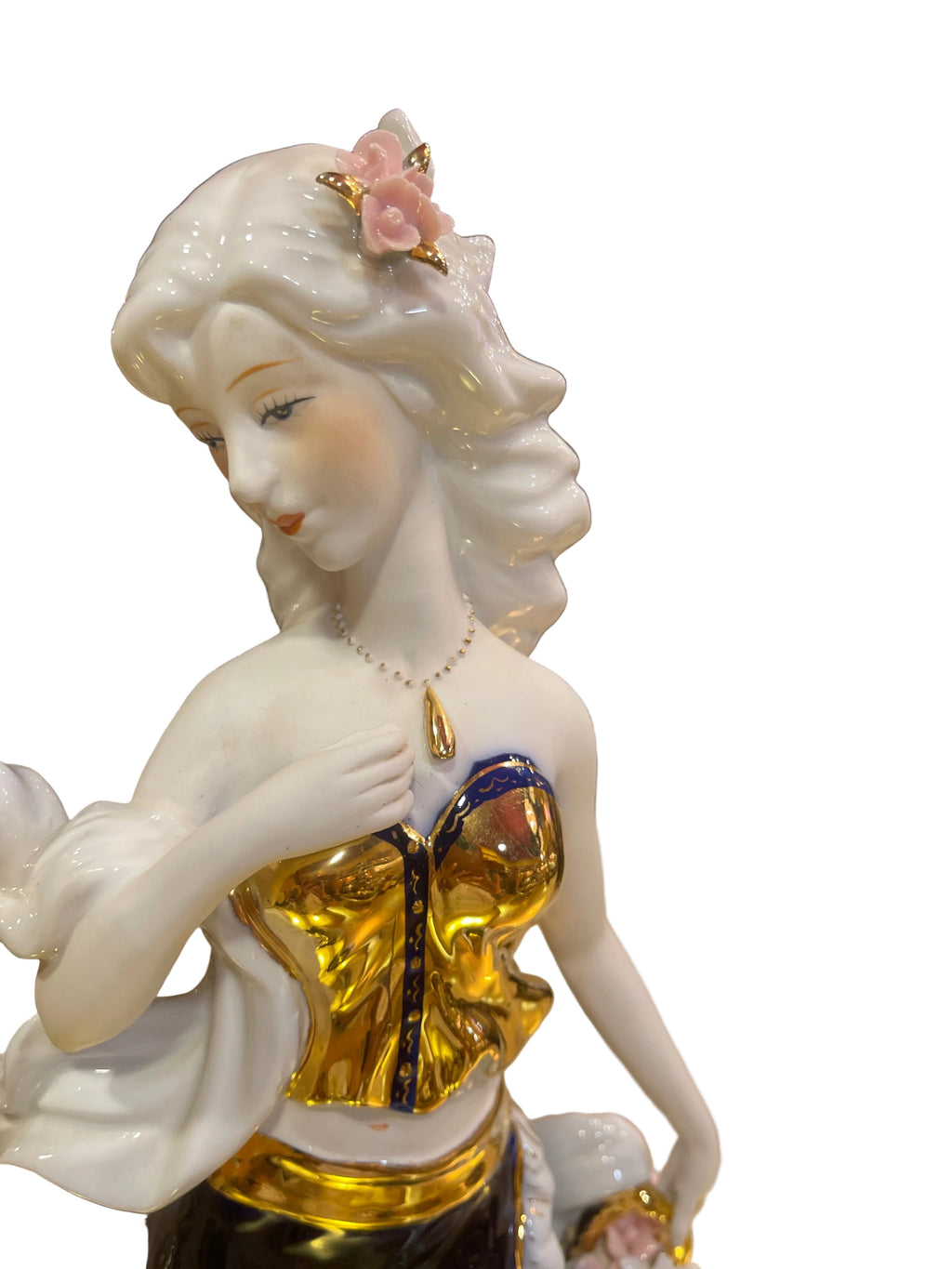 Flower gold in blue and gold ceramic sculpture
