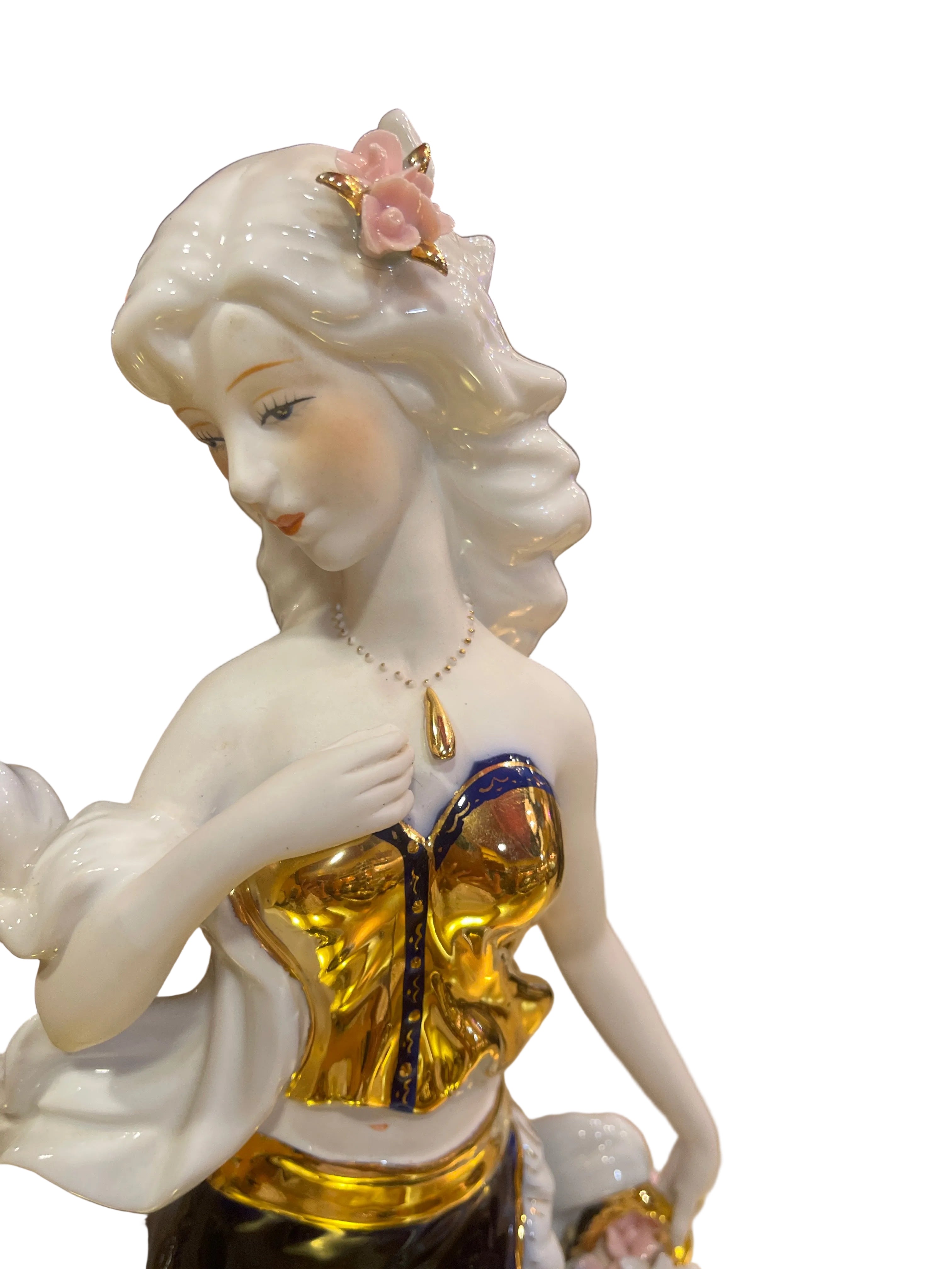 Flower gold in blue and gold ceramic sculpture