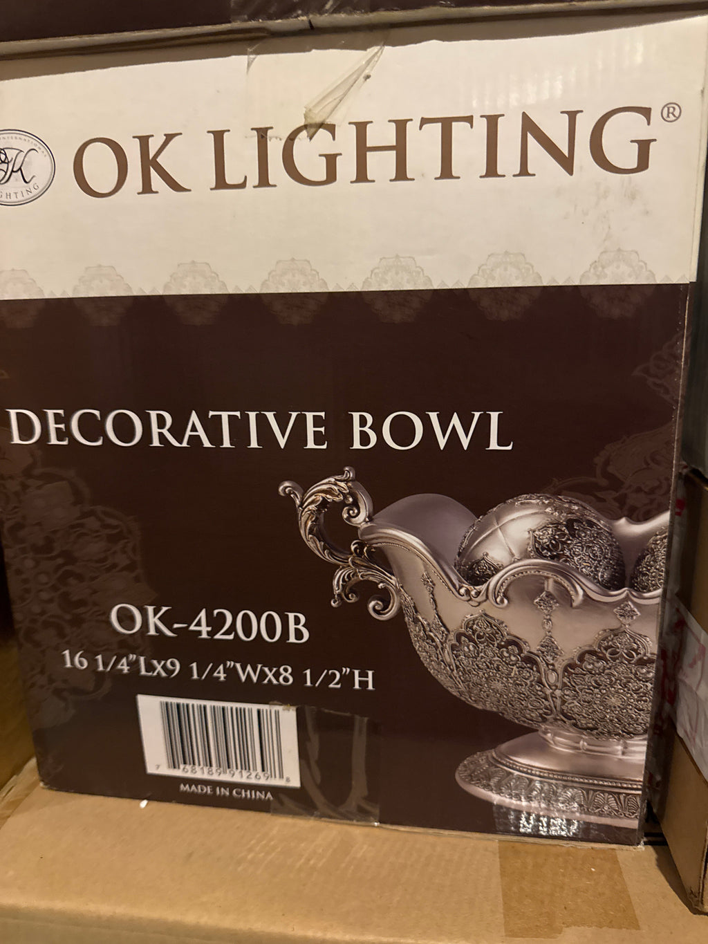 Silver Resin Decorative Bowl with Lid 11''H Ok-4200B