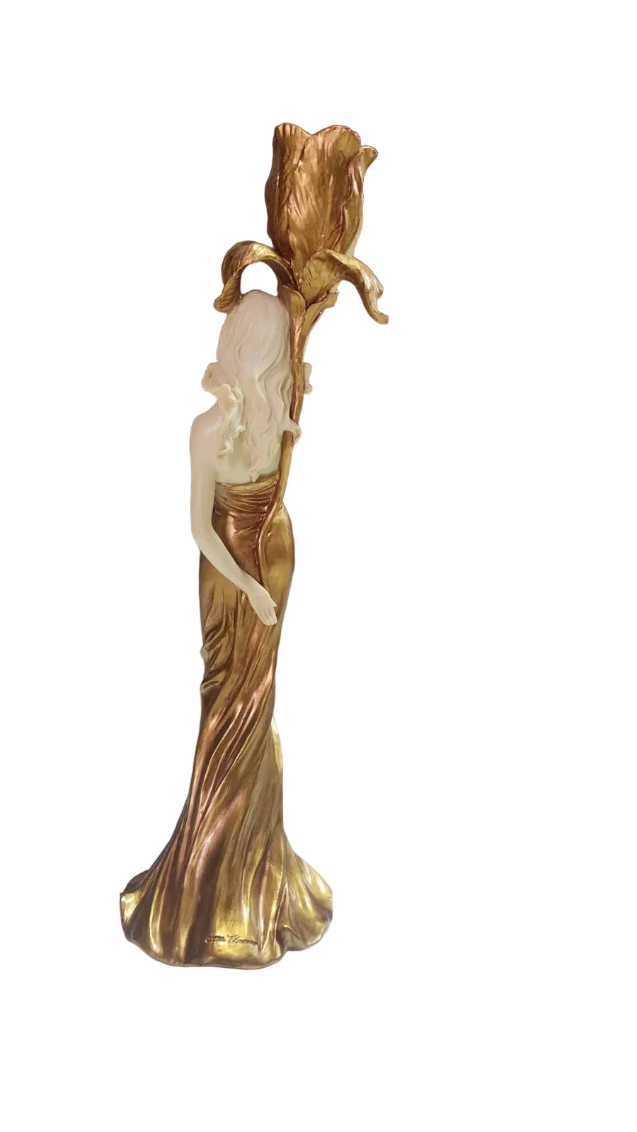 Art Nouveau Golden lady holding candle holder