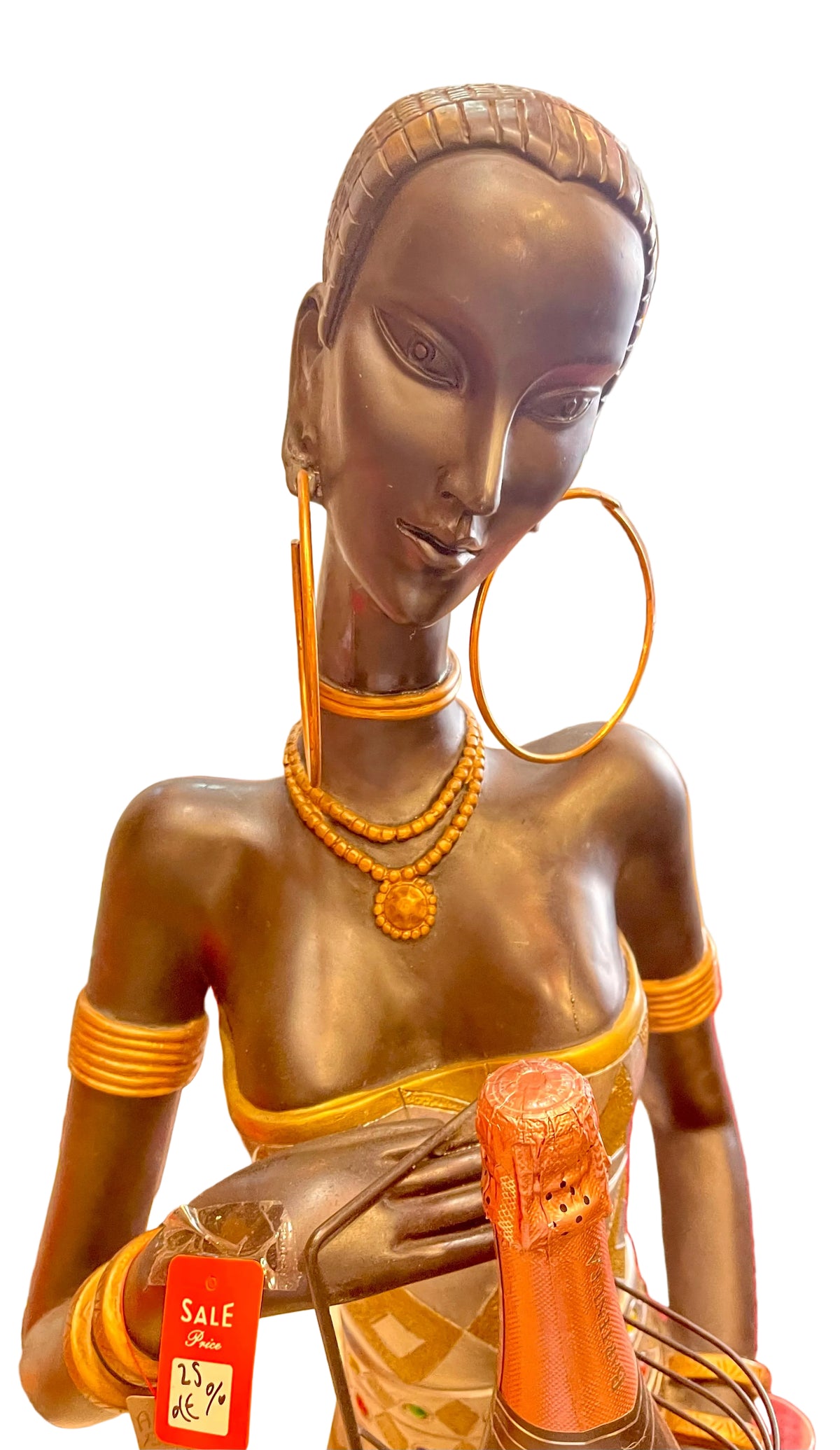 African woman holding a champagne bottle with glasses