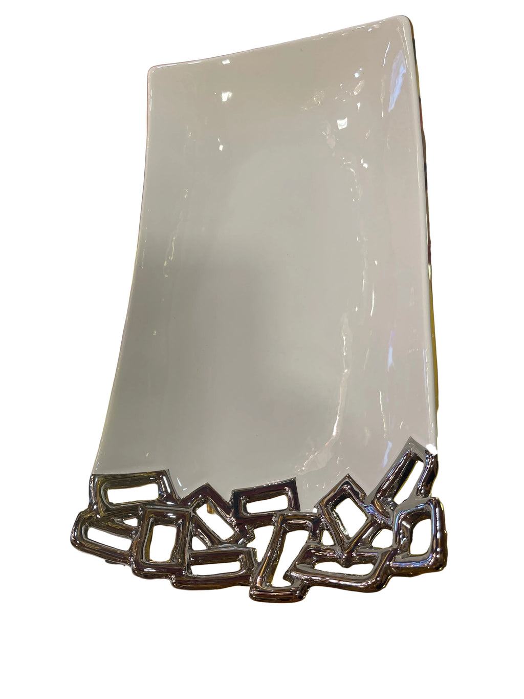 Silver and white modern deco appetizers, serving platter from USA 14.5”