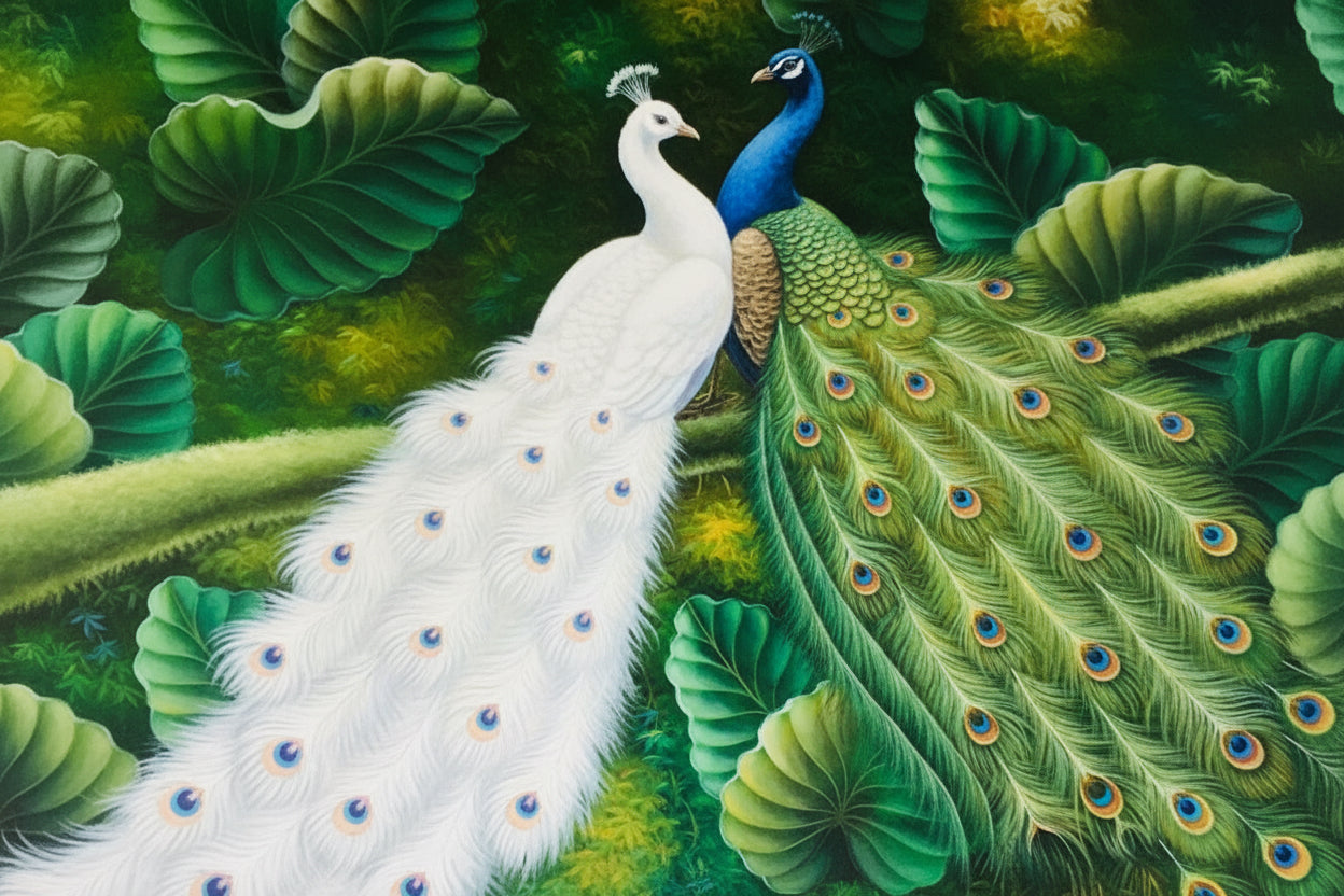 Peacock Pair Canvas Wall Painting With Fram 45.5''X57''