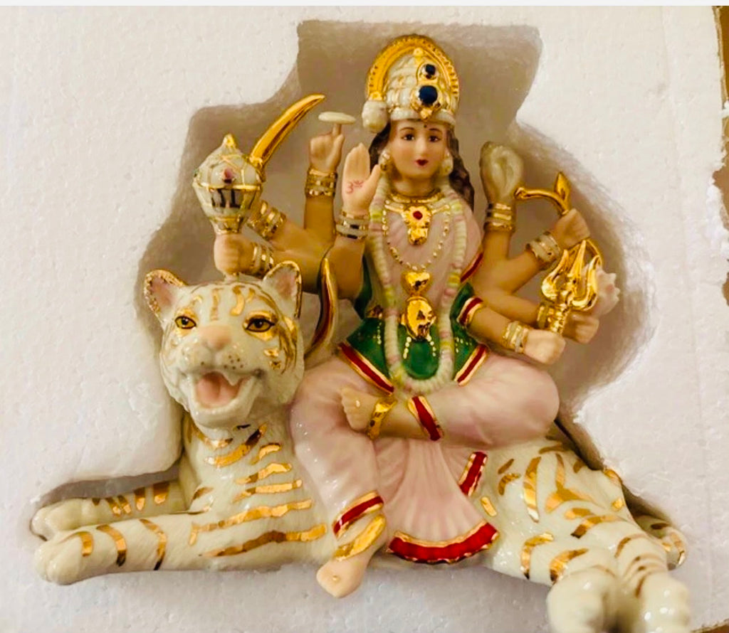 Lenox Durga Hindu Goddess of Strength Figurine Idol White Tiger Battle Queen New