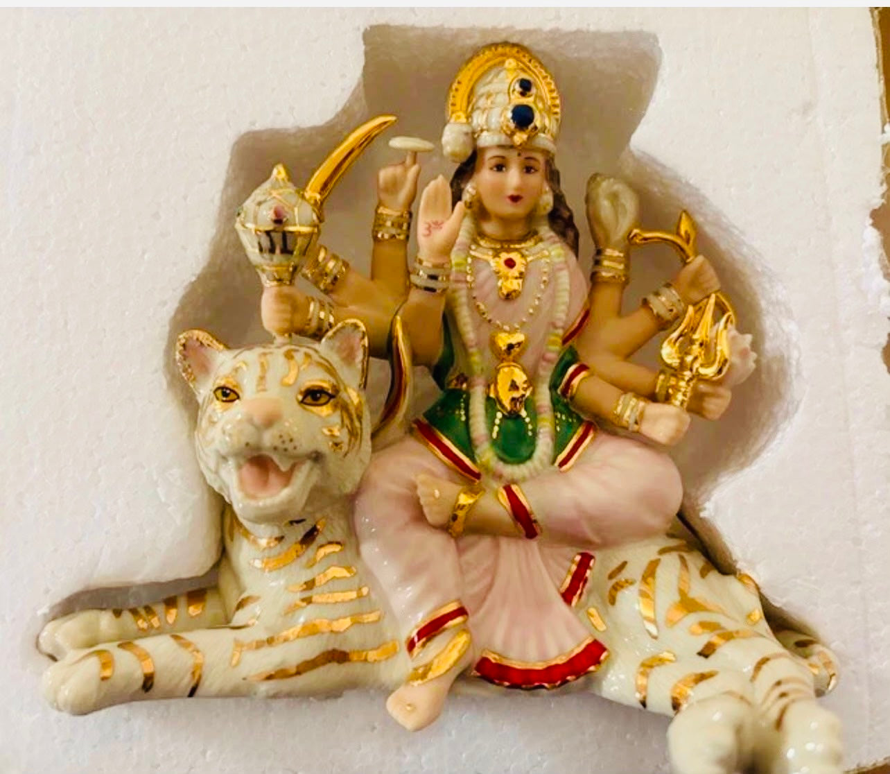 Lenox Durga Hindu Goddess of Strength Figurine Idol White Tiger Battle Queen New