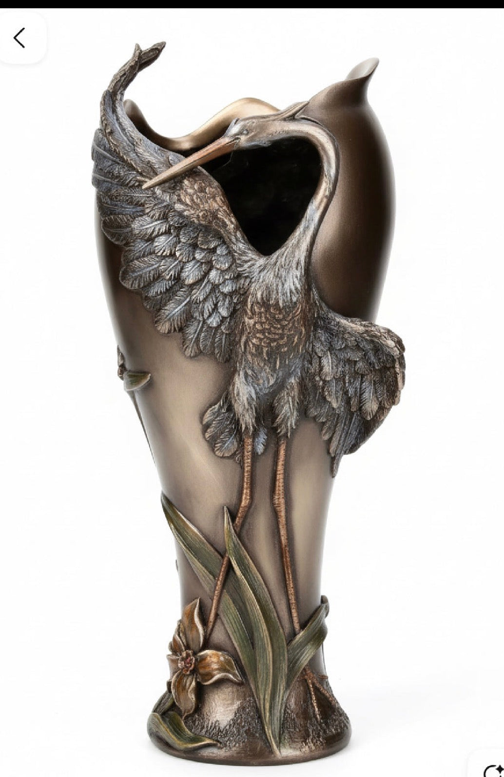 Art Nouveau Vase Beautiful Cranes with Dragonfly
